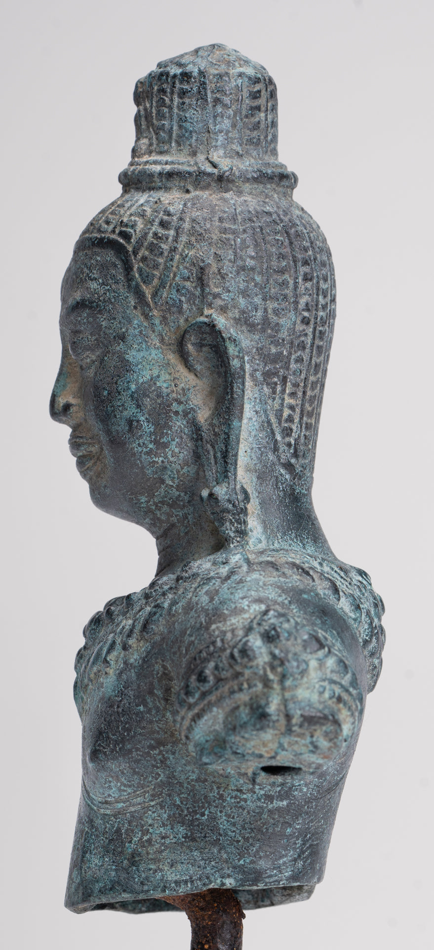 Antique Khmer Style Bronze Angkor Wat Style Lokeshvara Statue - 19cm/8"