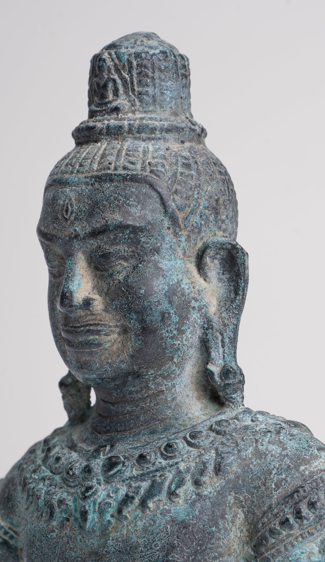 Antique Khmer Style Bronze Angkor Wat Style Lokeshvara Statue - 19cm/8"