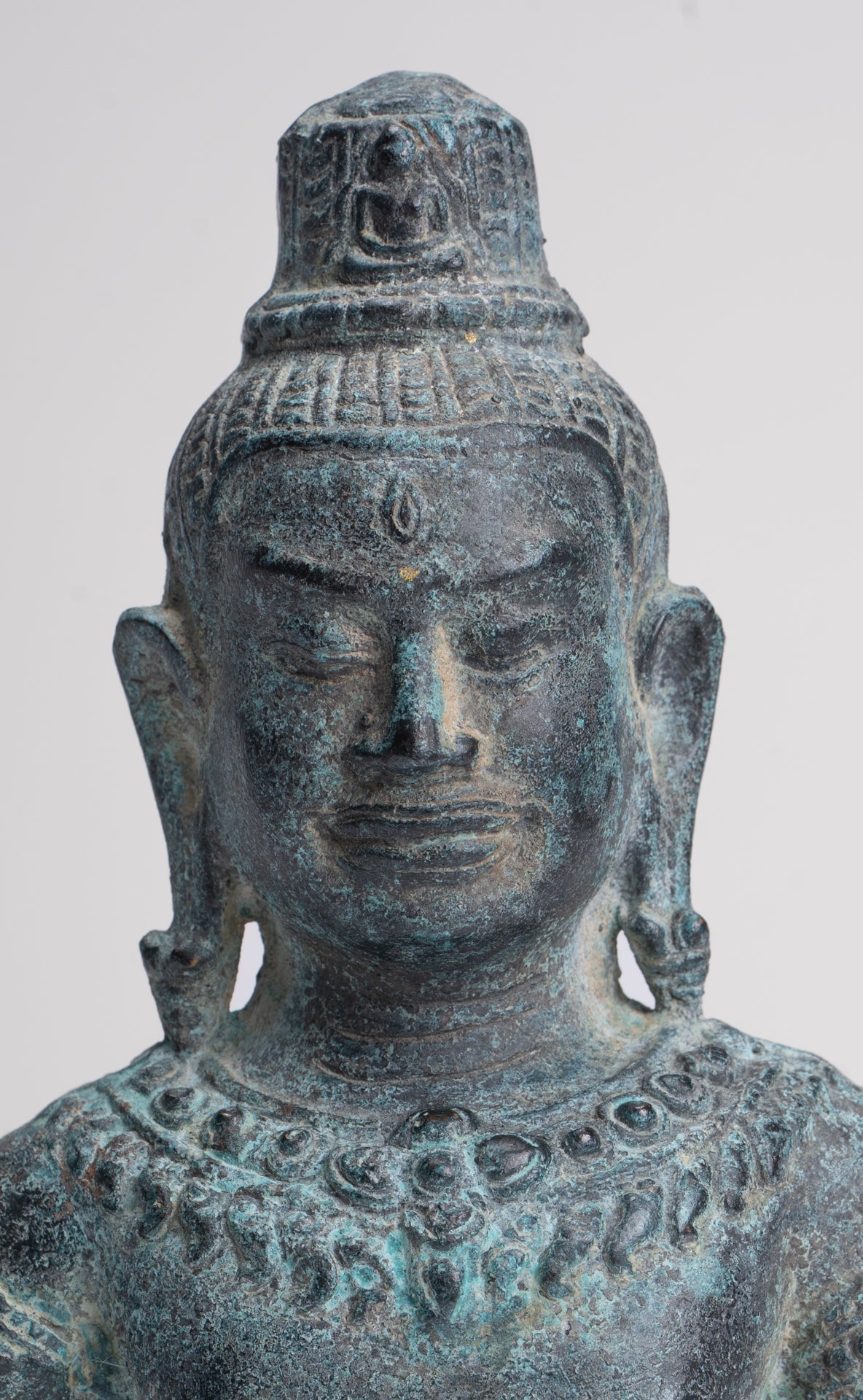 Antique Khmer Style Bronze Angkor Wat Style Lokeshvara Statue - 19cm/8"