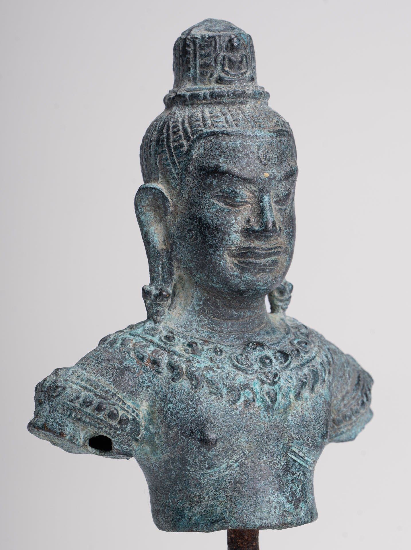 Antique Khmer Style Bronze Angkor Wat Style Lokeshvara Statue - 19cm/8"