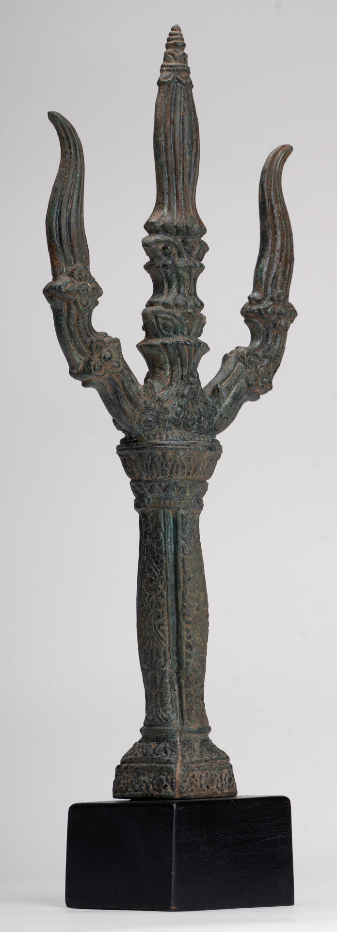 Trident Statue - Antique Khmer Style Bronze Mounted Trident or Trishula Statue - 39cm/16"