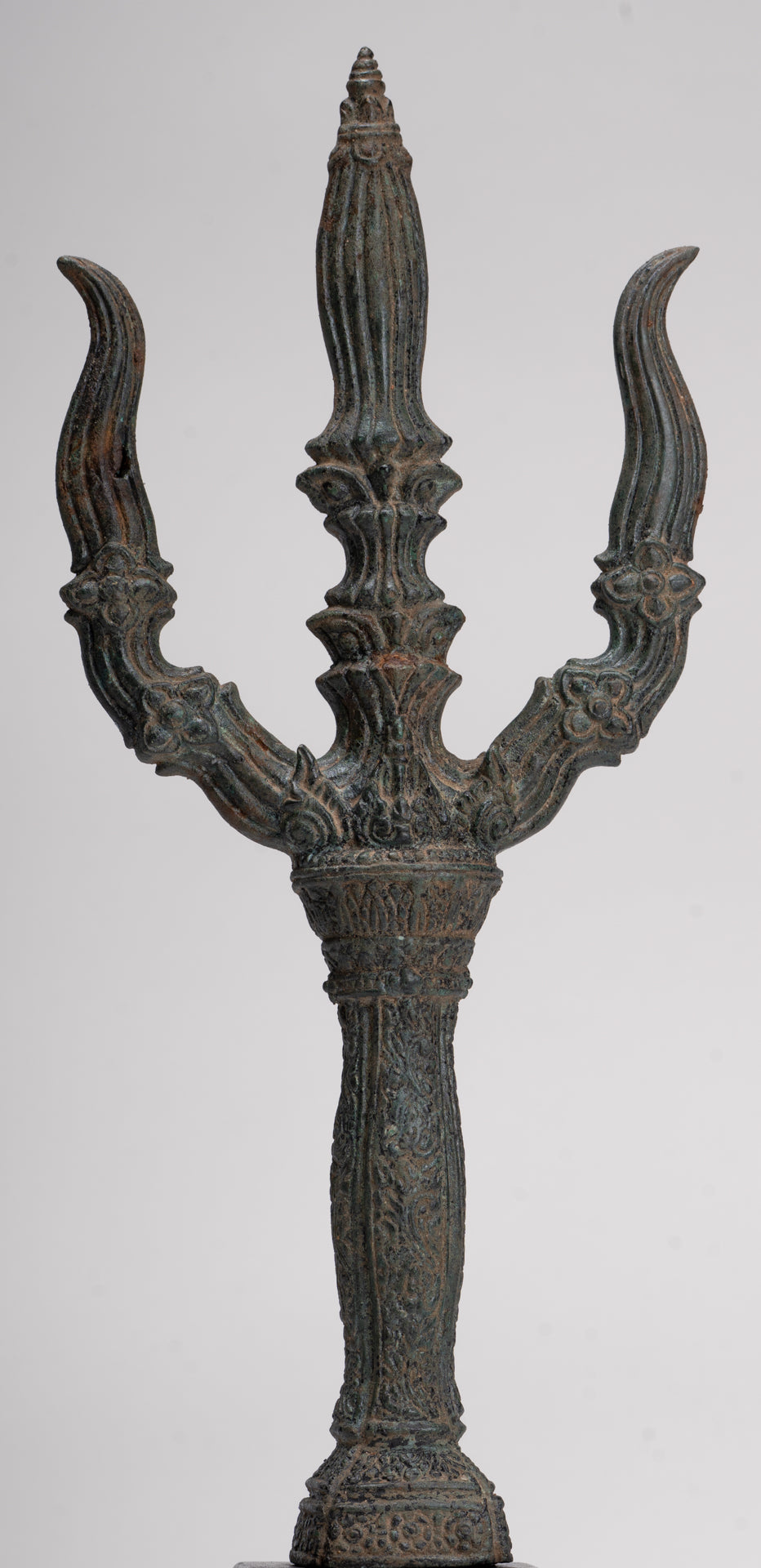 Trident Statue - Antique Khmer Style Bronze Mounted Trident or Trishula Statue - 39cm/16"