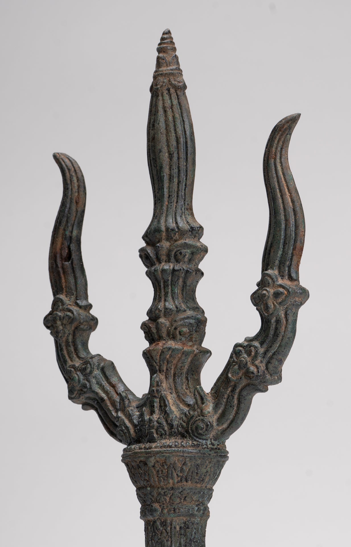 Trident Statue - Antique Khmer Style Bronze Mounted Trident or Trishula Statue - 39cm/16"