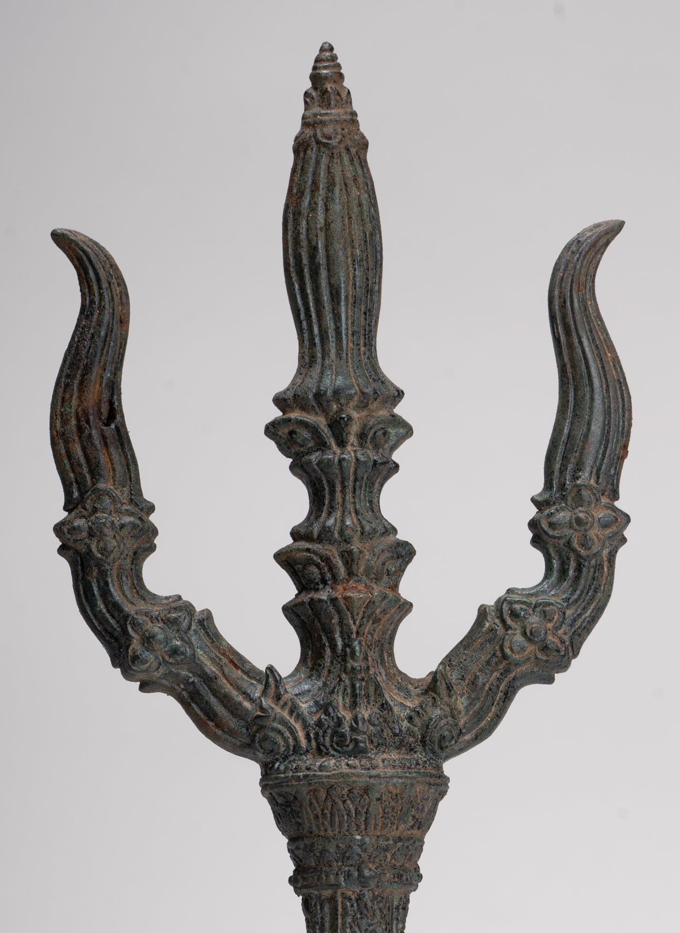 Trident Statue - Antique Khmer Style Bronze Mounted Trident or Trishula Statue - 39cm/16"