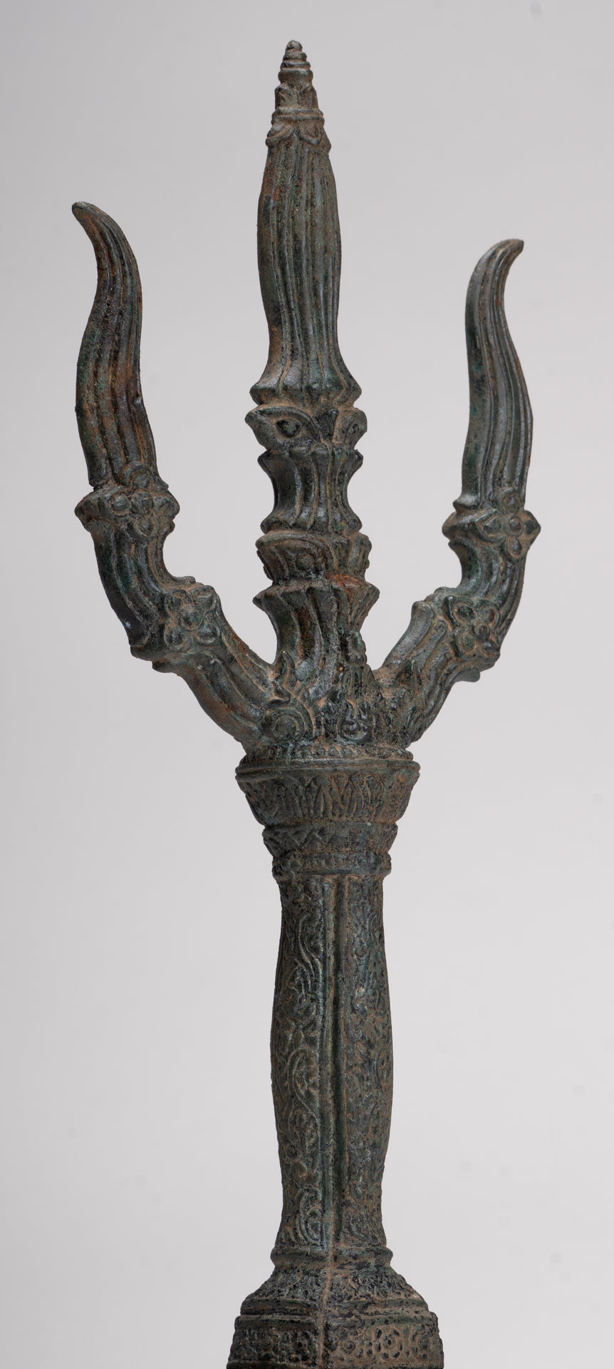 Trident Statue - Antique Khmer Style Bronze Mounted Trident or Trishula Statue - 39cm/16"