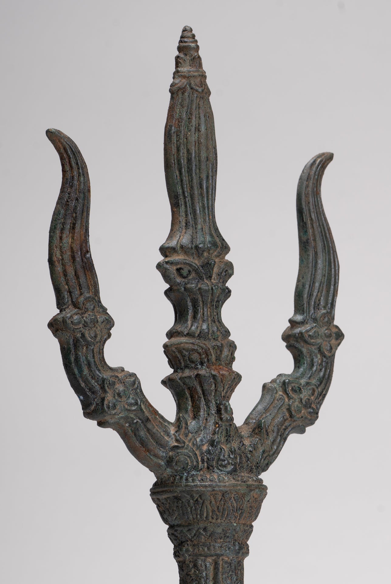 Trident Statue - Antique Khmer Style Bronze Mounted Trident or Trishula Statue - 39cm/16"