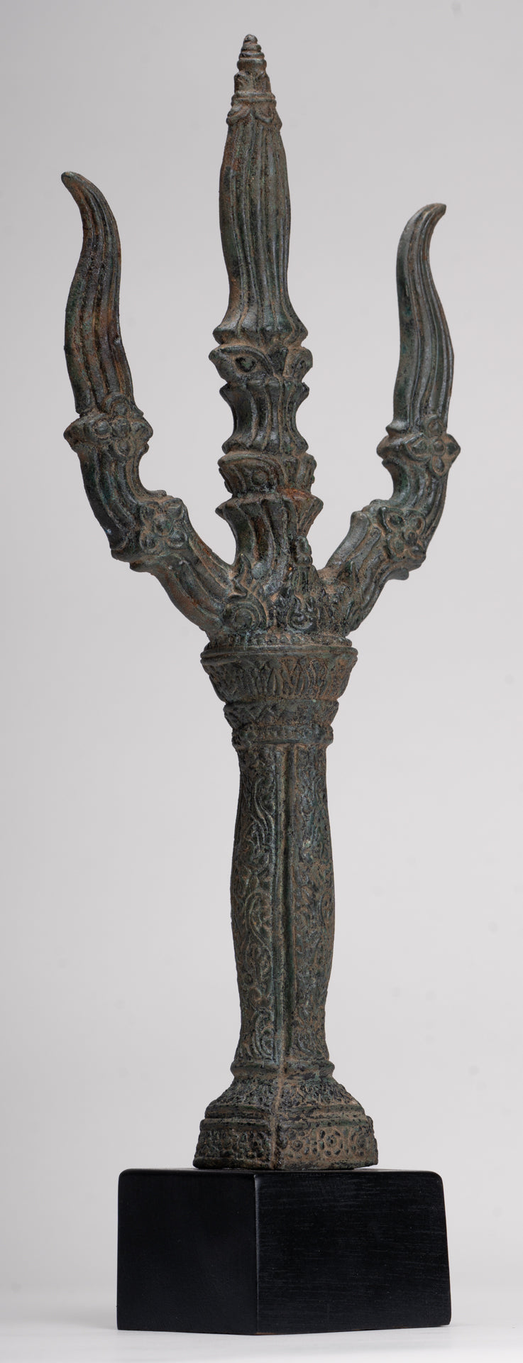 Trident Statue - Antique Khmer Style Bronze Mounted Trident or Trishula Statue - 39cm/16"