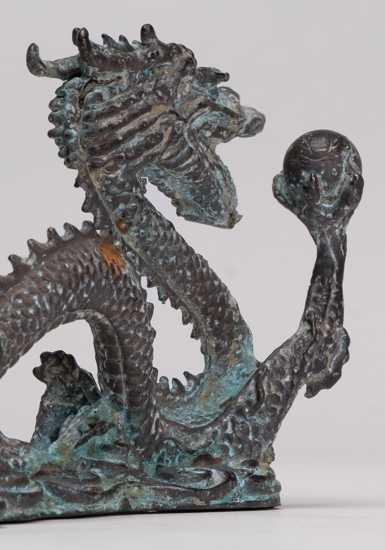 Antique Chinese Style Bronze Chinese Dragon Statue - 14cm/6" (Length)