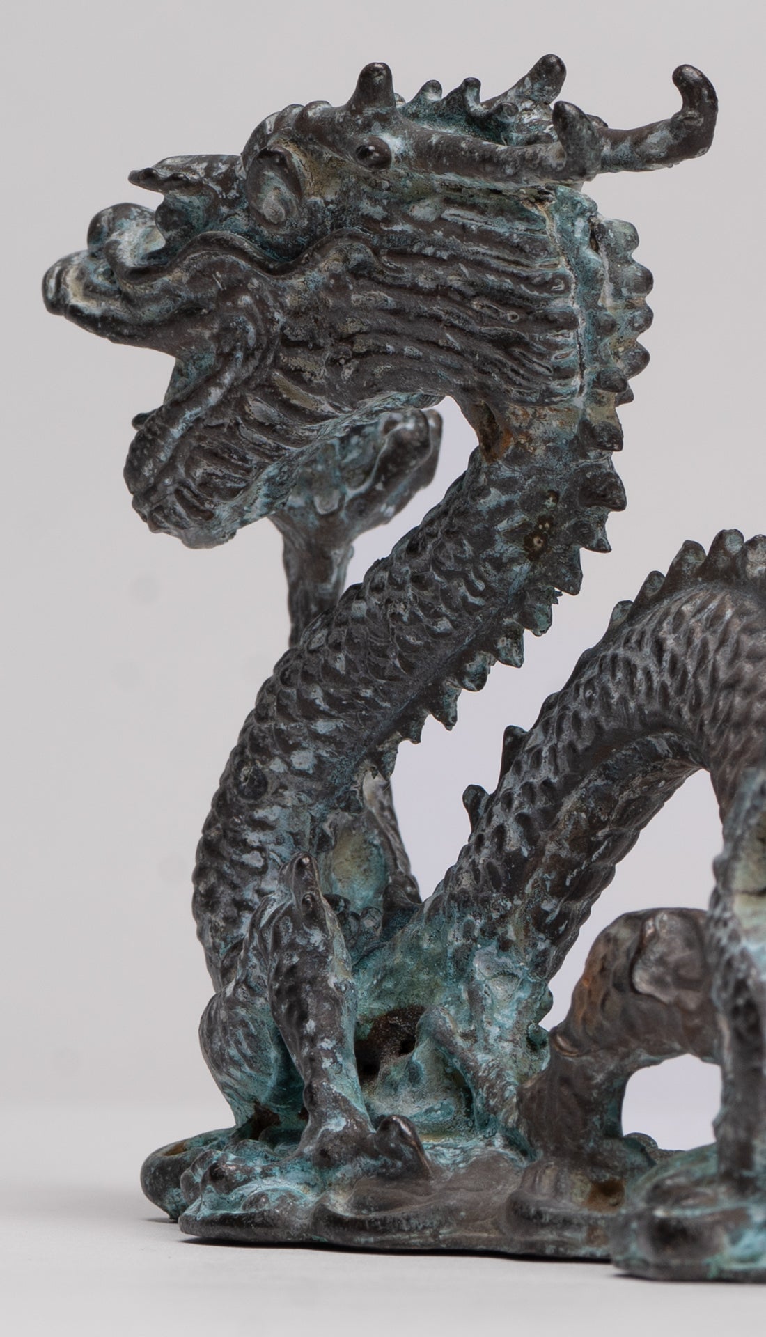Antique Chinese Style Bronze Chinese Dragon Statue - 14cm/6" (Length)