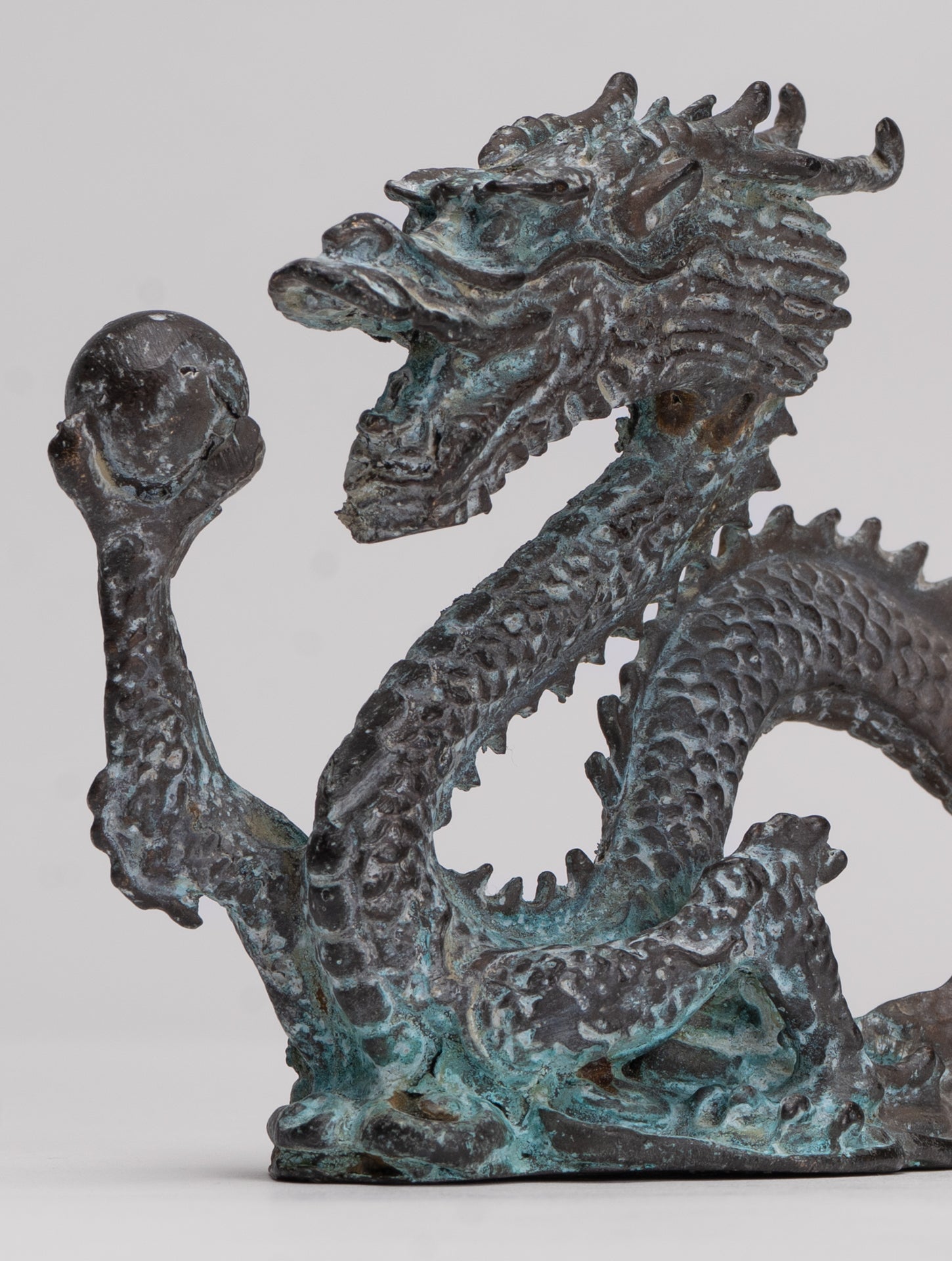 Antique Chinese Style Bronze Chinese Dragon Statue - 14cm/6" (Length)