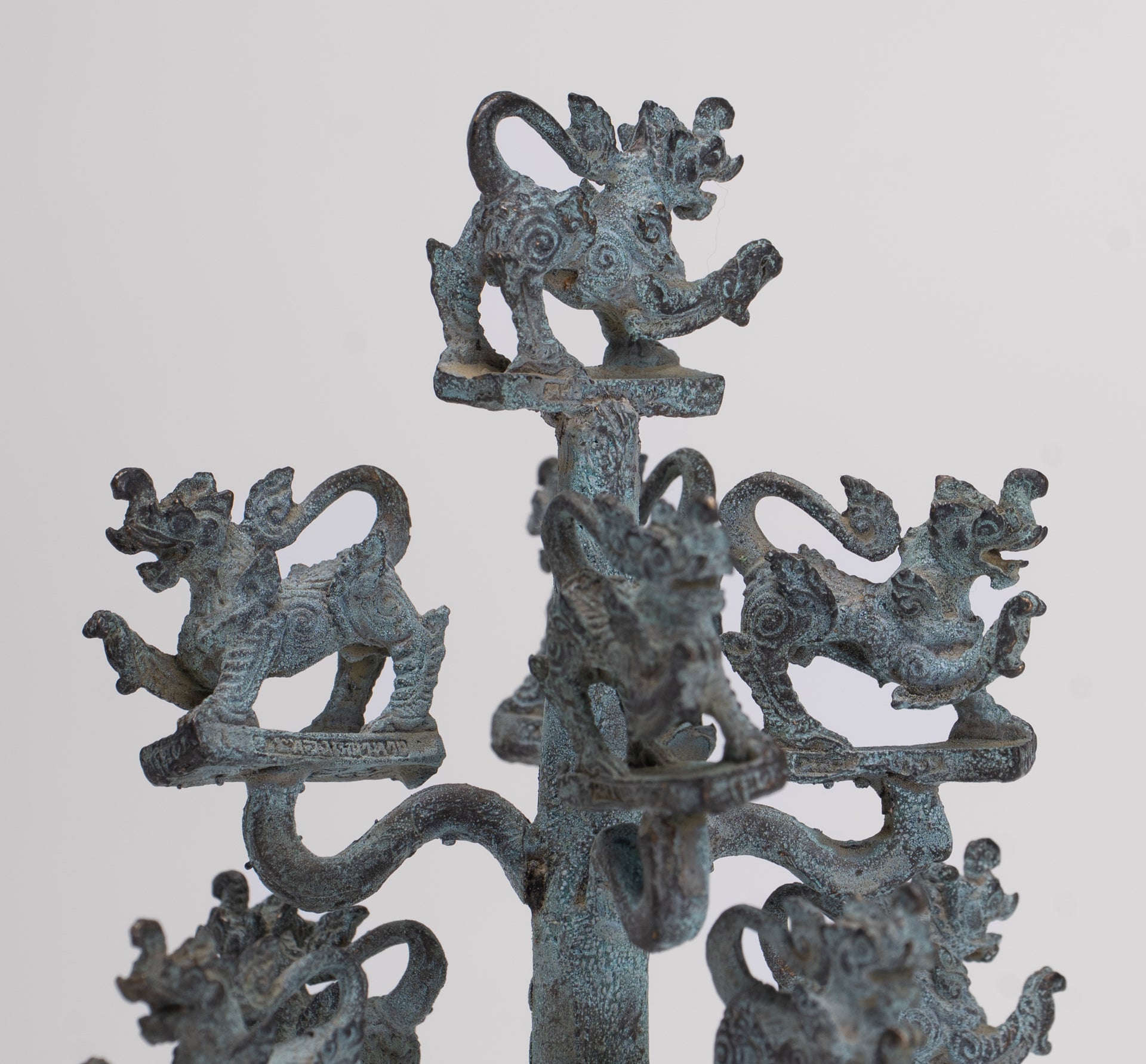 Singha Sculpture - Antique Thai Style Bronze Bodhi Tree of Thai Singha or Temple Lions/Guardians Statues - 11cm/4"