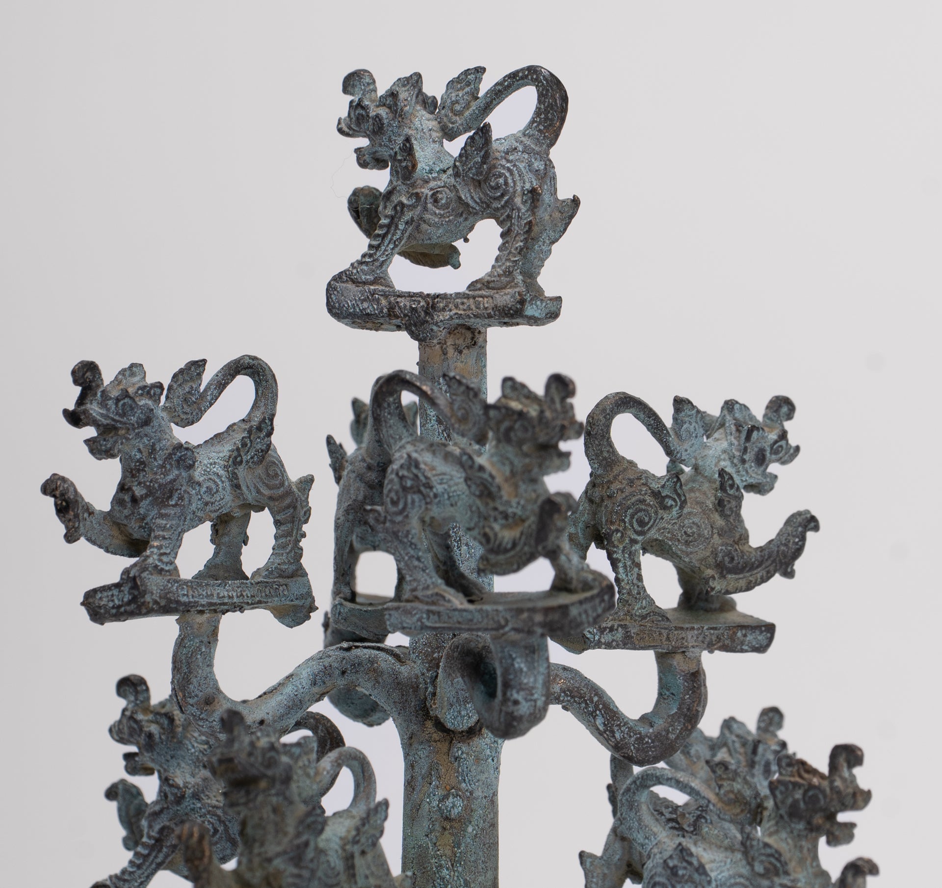 Singha Sculpture - Antique Thai Style Bronze Bodhi Tree of Thai Singha or Temple Lions/Guardians Statues - 11cm/4"
