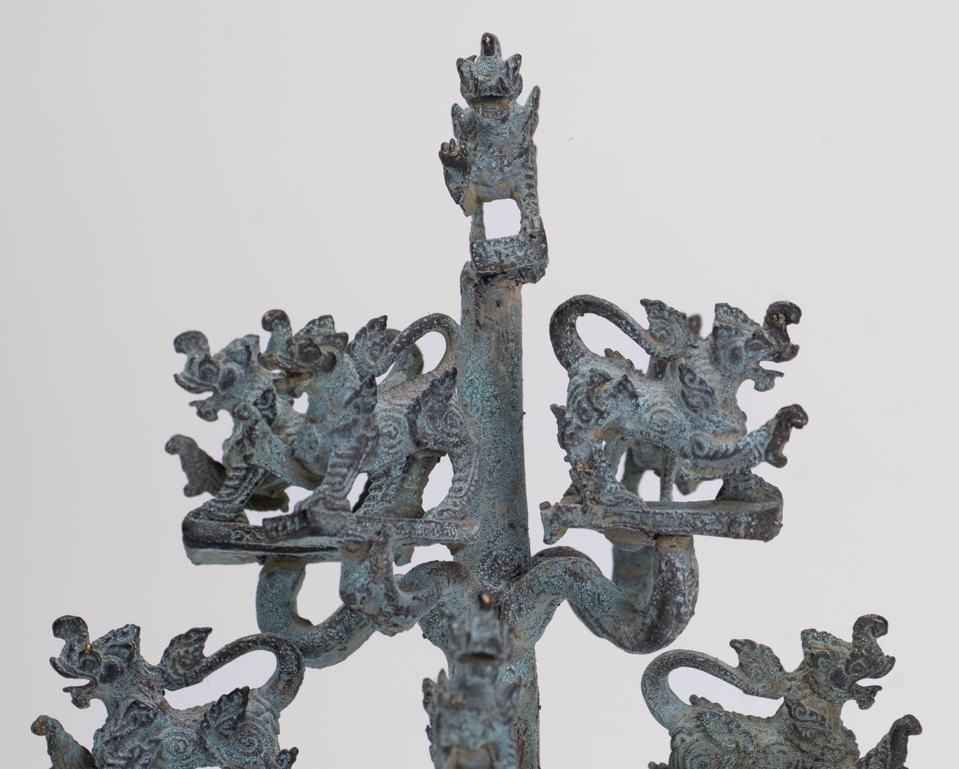 Singha Sculpture - Antique Thai Style Bronze Bodhi Tree of Thai Singha or Temple Lions/Guardians Statues - 11cm/4"