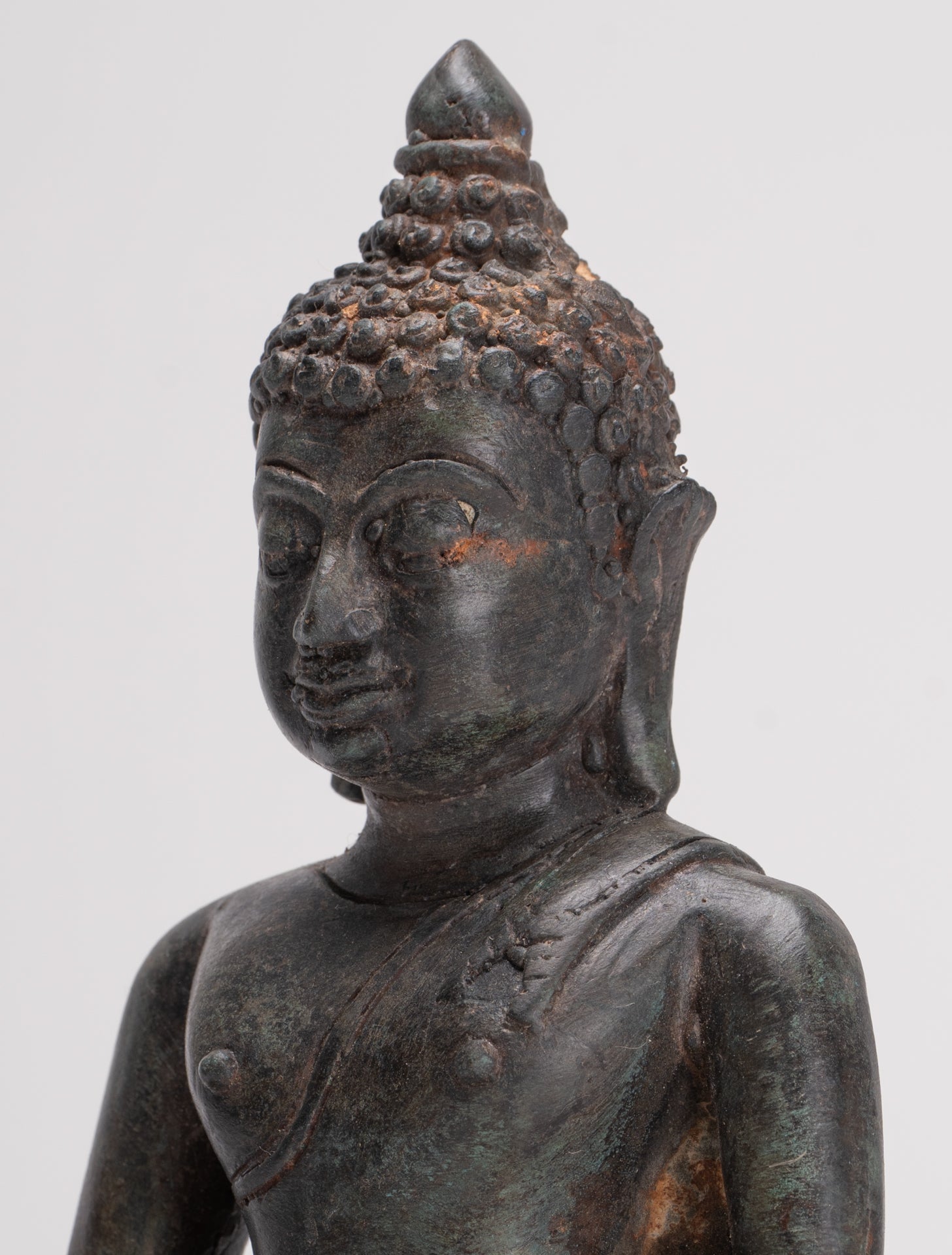 Buddha Statue - Antique Thai Style Bronze Chiang Saen Enlightenment Buddha Statue - 20cm/8"