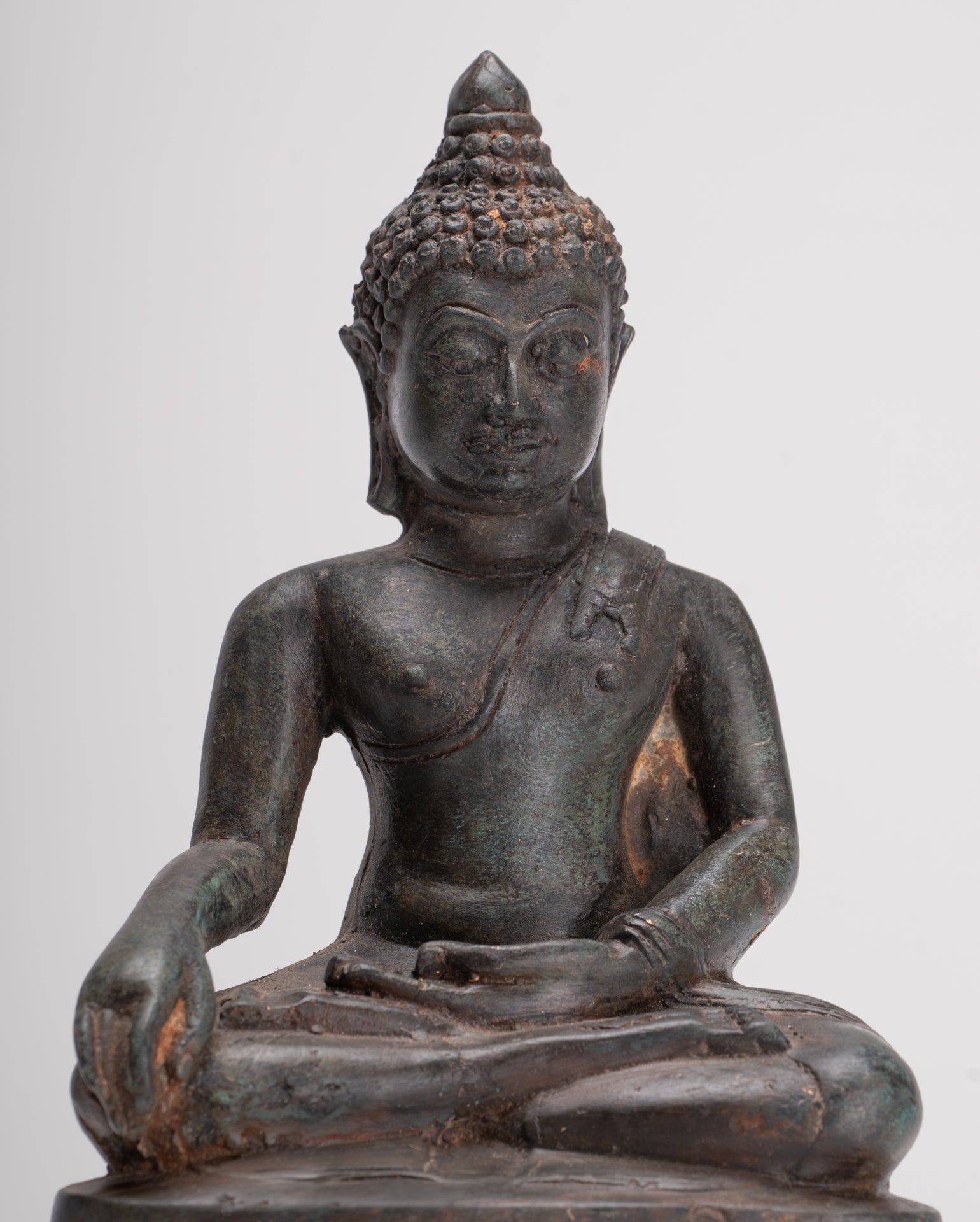 Buddha Statue - Antique Thai Style Bronze Chiang Saen Enlightenment Buddha Statue - 20cm/8"