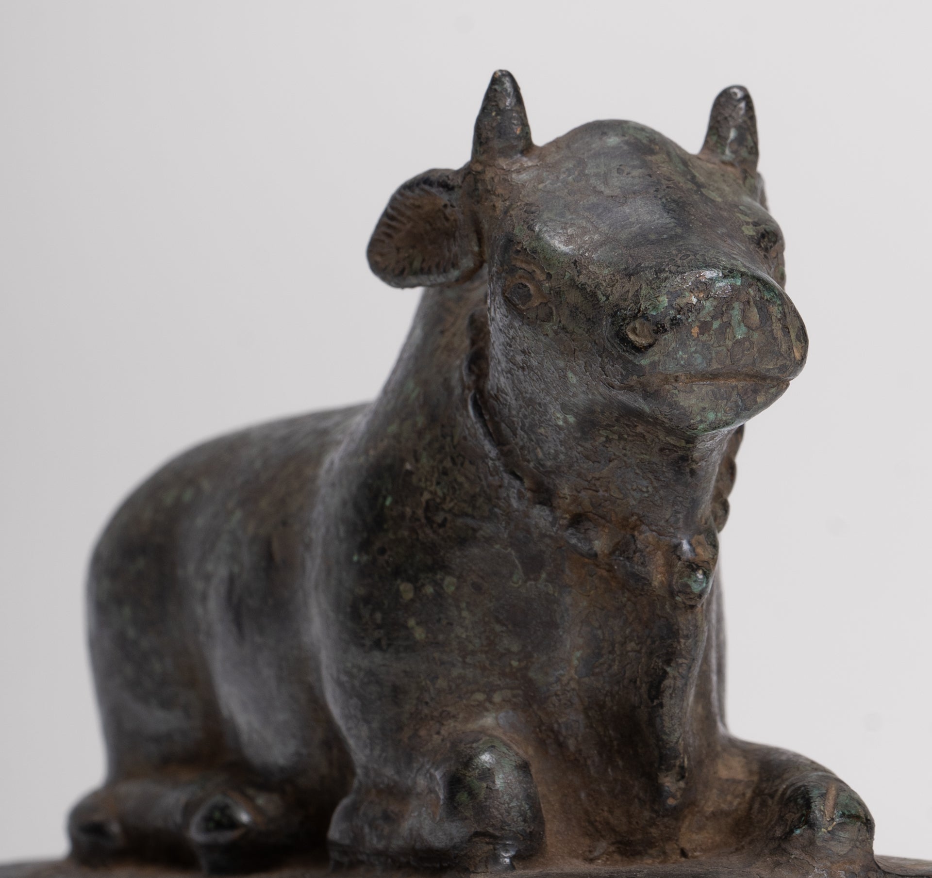 Antique Khmer Style Bronze Nandi Statue - Mount of Shiva - 12.5cm/5" Long