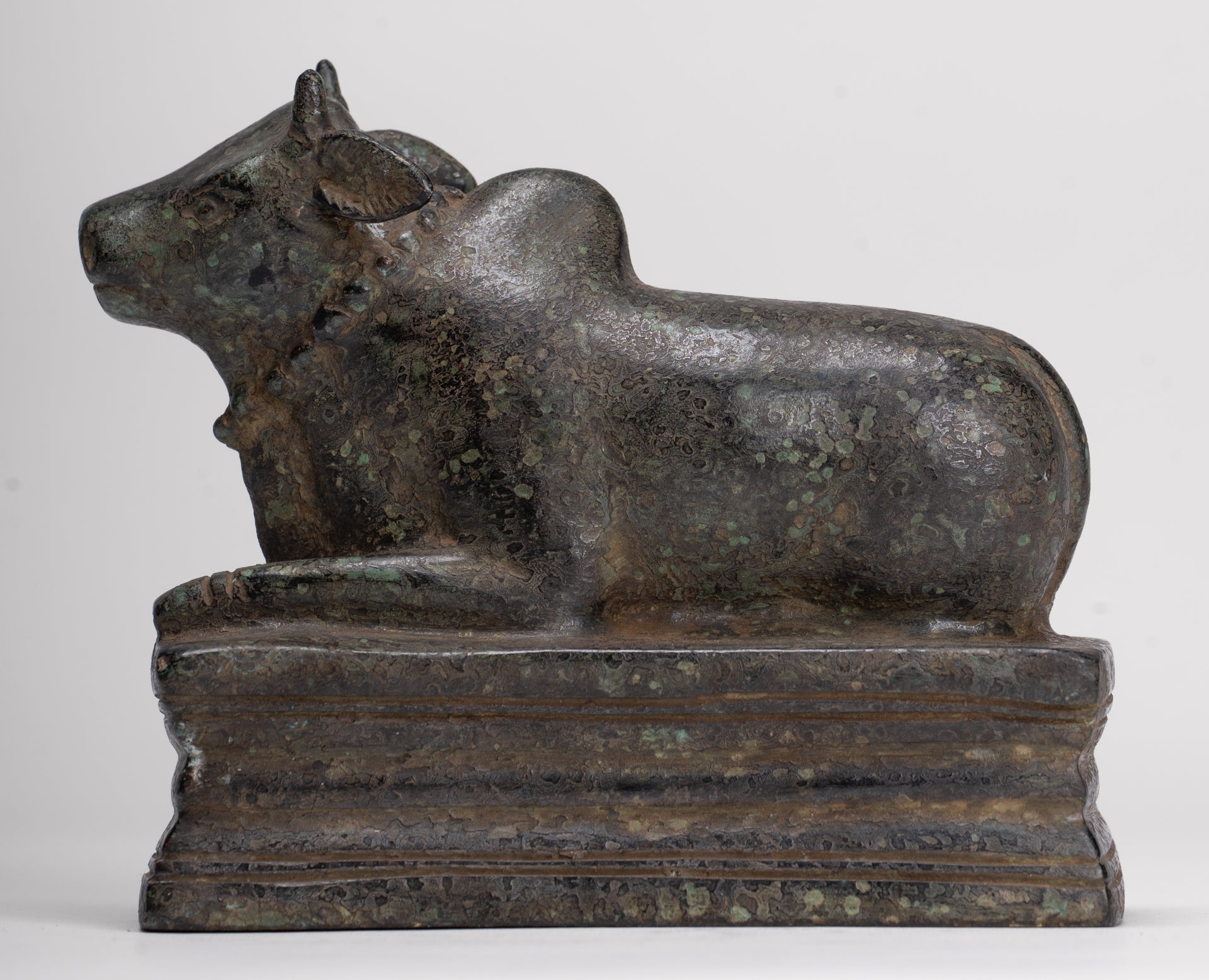 Antique Khmer Style Bronze Nandi Statue - Mount of Shiva - 12.5cm/5" Long