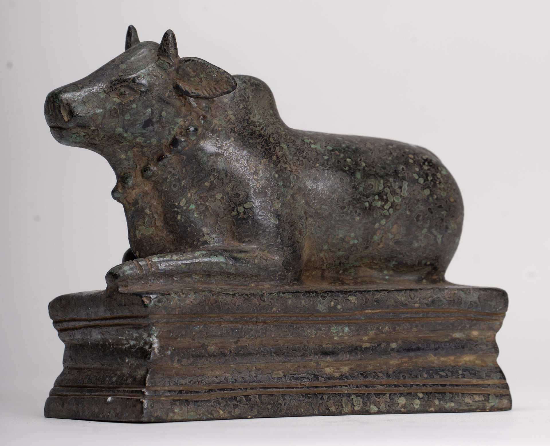 Antique Khmer Style Bronze Nandi Statue - Mount of Shiva - 12.5cm/5" Long