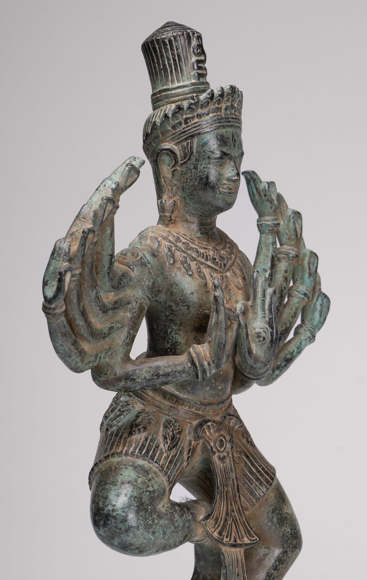 Shiva Statue - Antique Khmer Style Bronze Bayon Ardhaparyanka Shiva - 10 Arms - 46cm/18"
