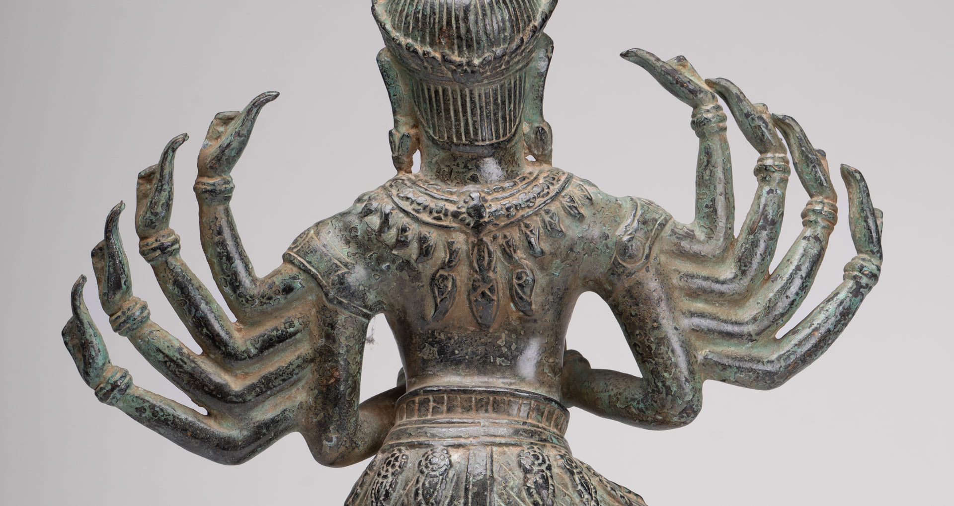 Shiva Statue - Antique Khmer Style Bronze Bayon Ardhaparyanka Shiva - 10 Arms - 46cm/18"