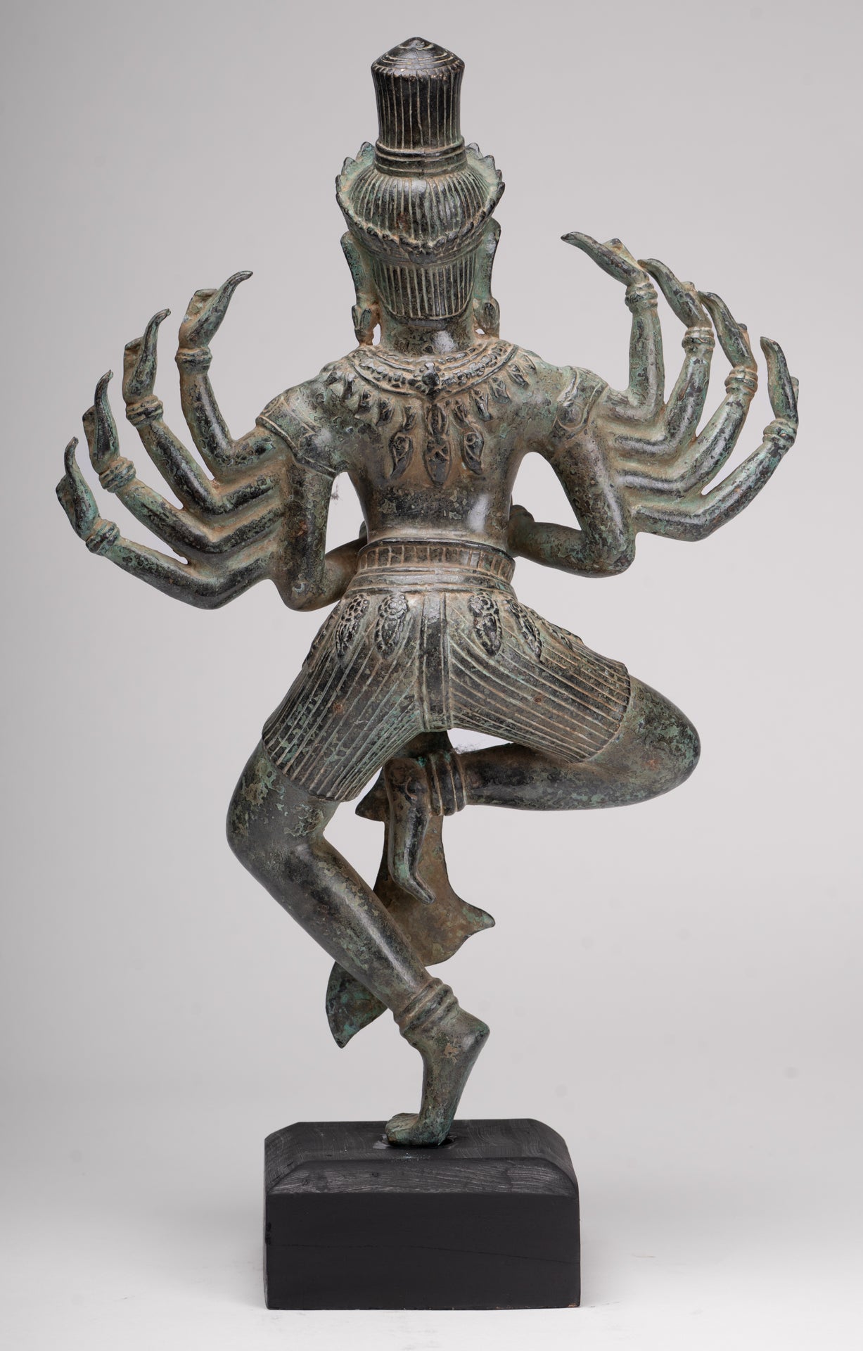 Shiva Statue - Antique Khmer Style Bronze Bayon Ardhaparyanka Shiva - 10 Arms - 46cm/18"