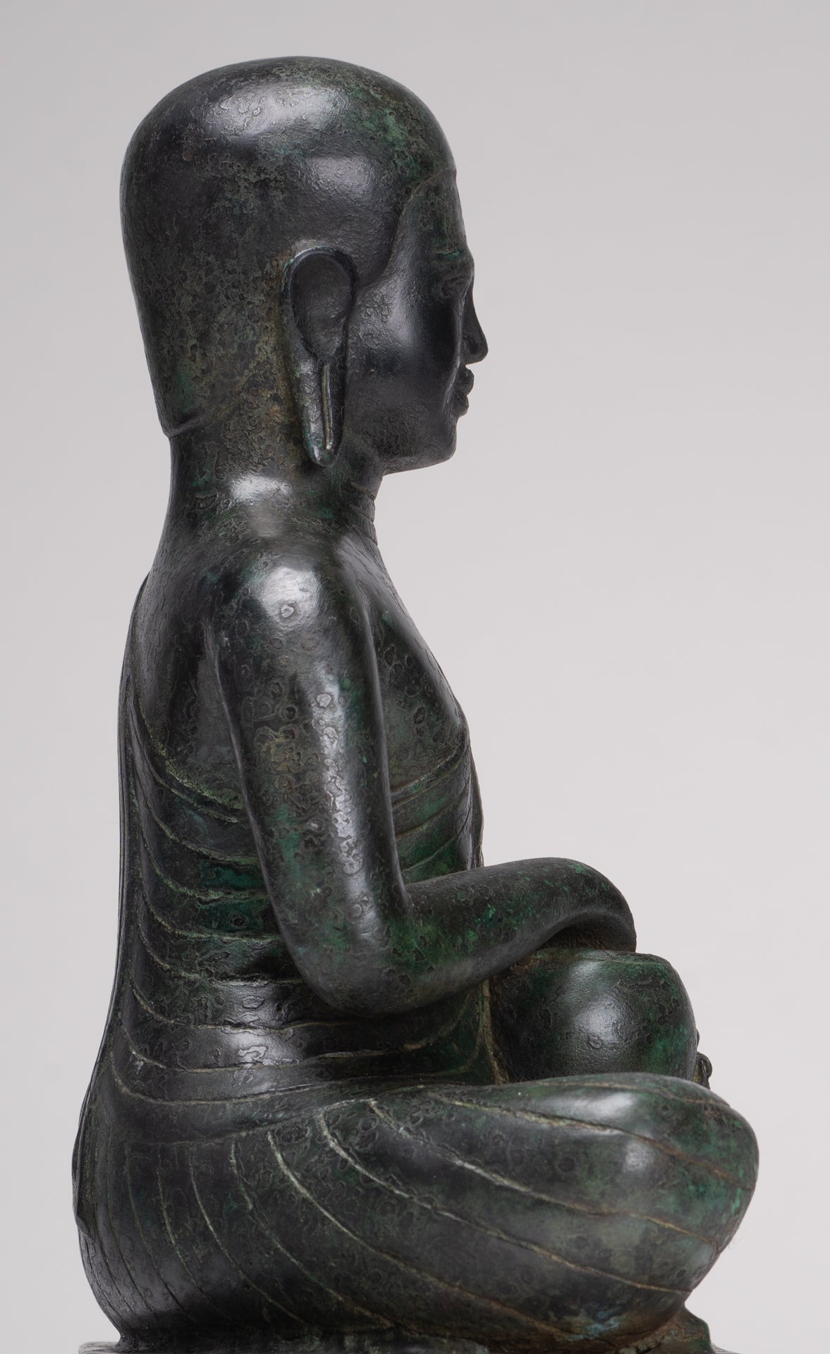 Antique Thai Style Seated Bronze Monk Statue - 33cm/13"