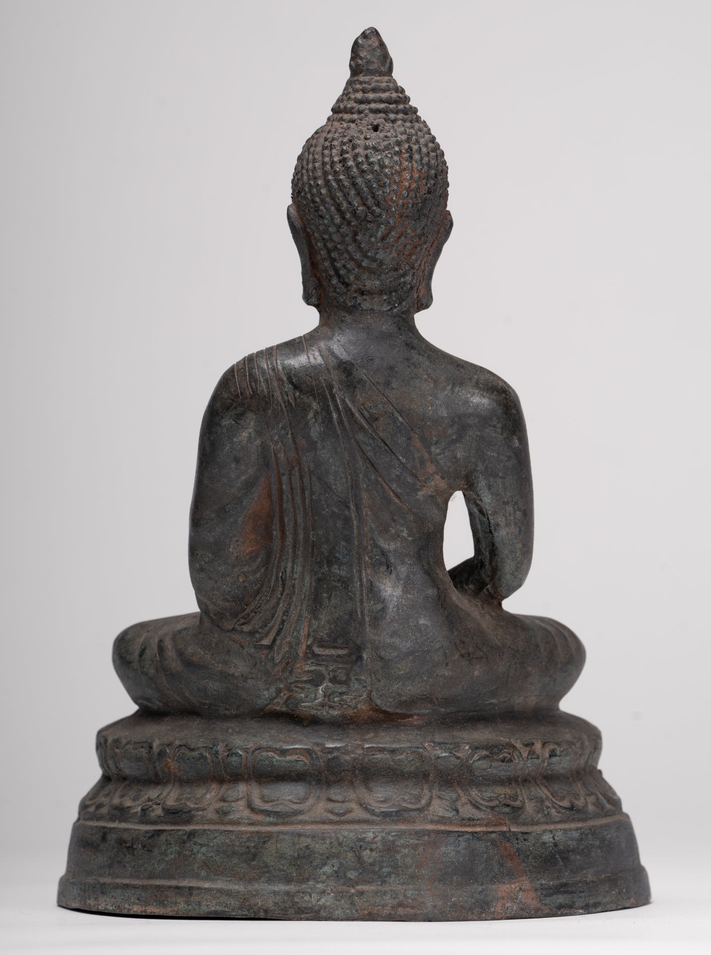 Antique Thai Style Bronze Chiang Saen Meditation Buddha Statue - 23cm/9"