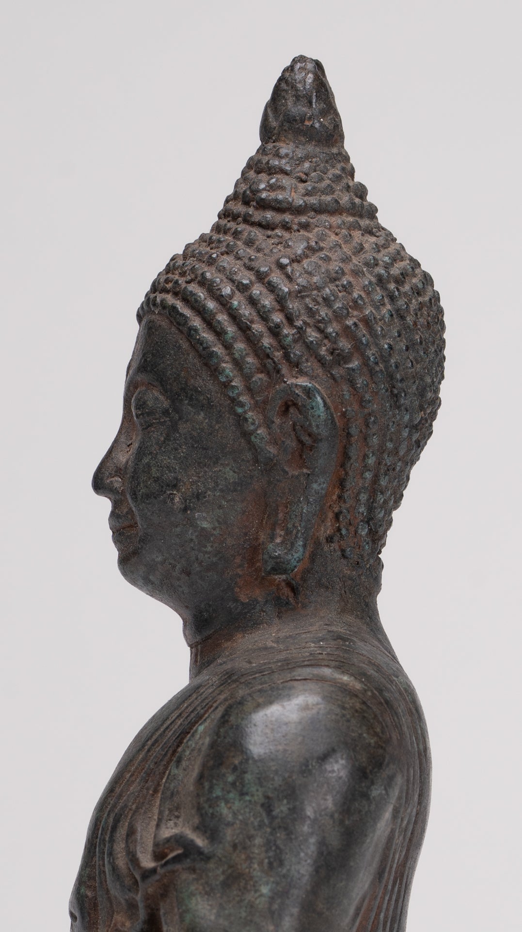 Antique Thai Style Bronze Chiang Saen Meditation Buddha Statue - 23cm/9"