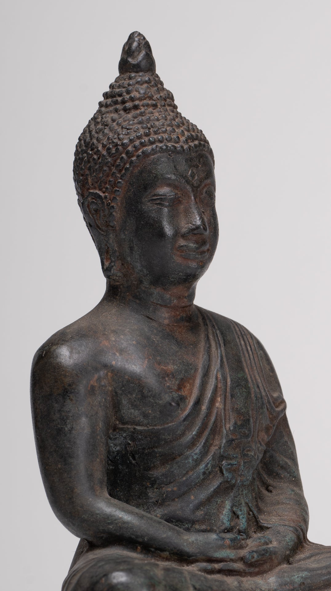 Antique Thai Style Bronze Chiang Saen Meditation Buddha Statue - 23cm/9"