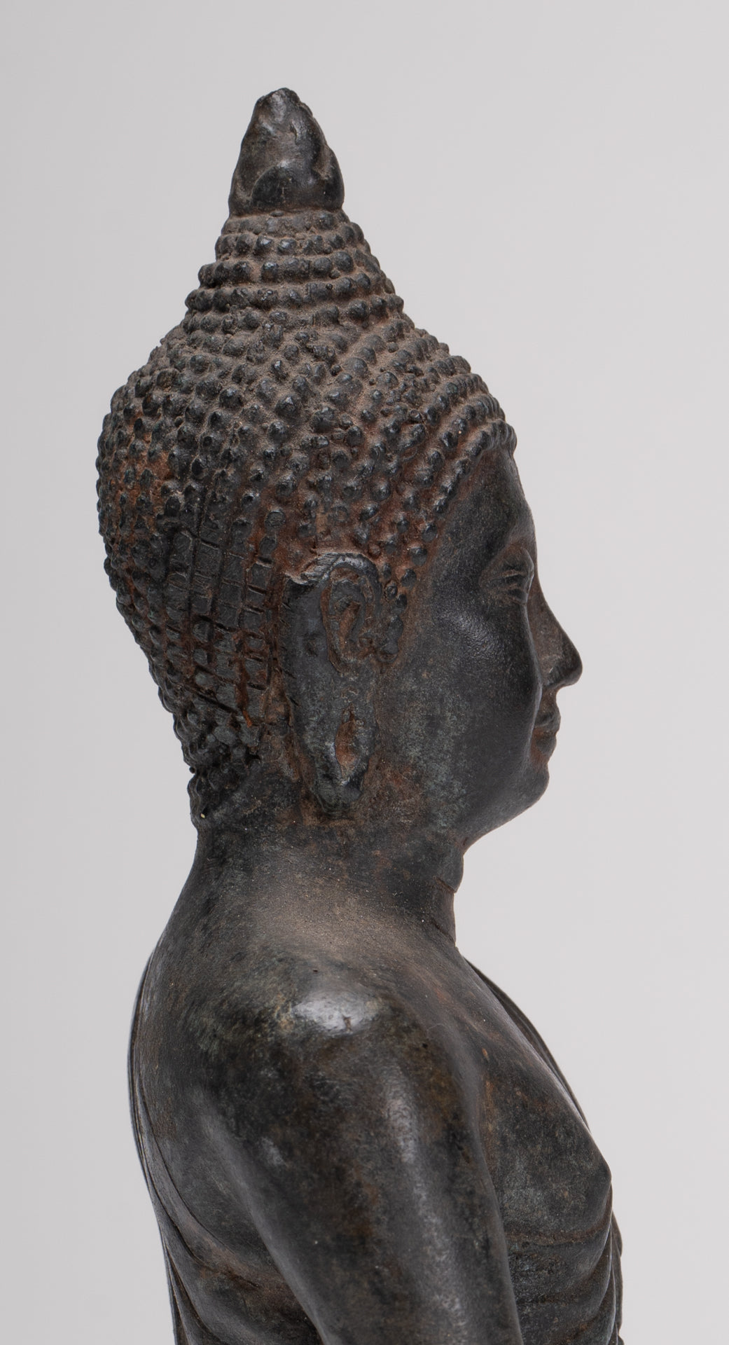 Antique Thai Style Bronze Chiang Saen Meditation Buddha Statue - 23cm/9"