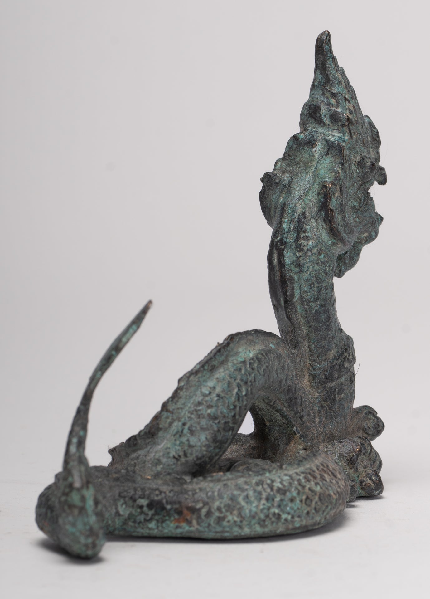 Antique Thai Style Bronze Protective Naga, Snake or Serpent Statue - 11.5cm/5"