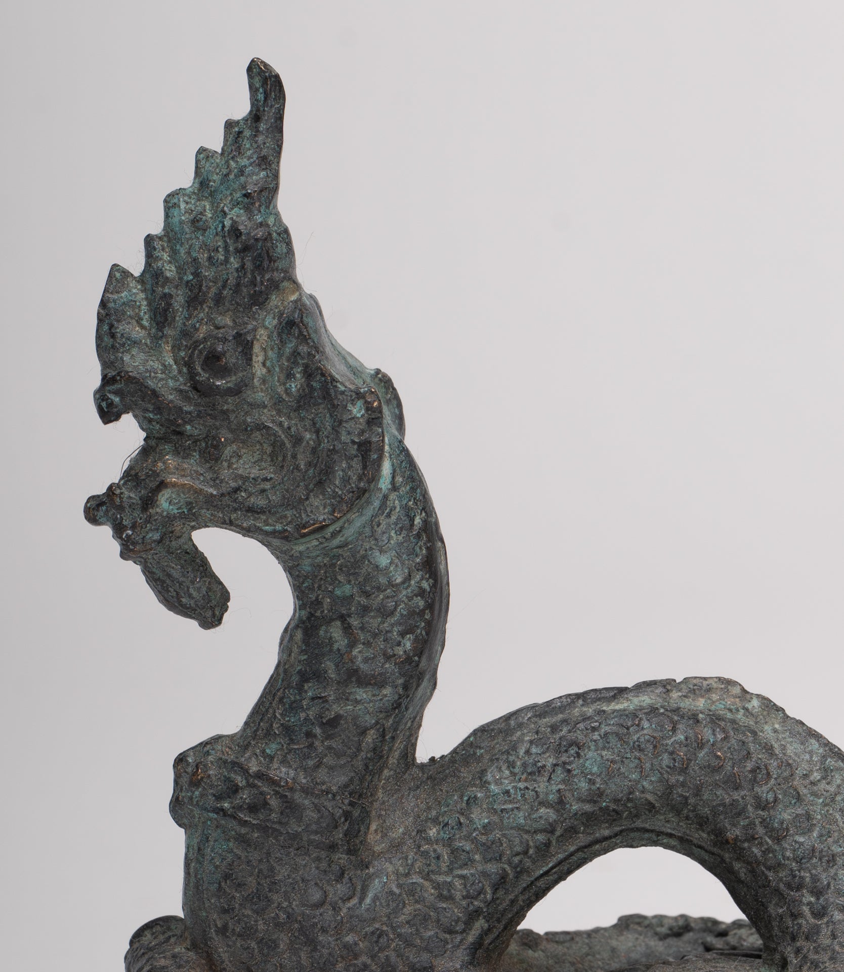 Antique Thai Style Bronze Protective Naga, Snake or Serpent Statue - 11.5cm/5"