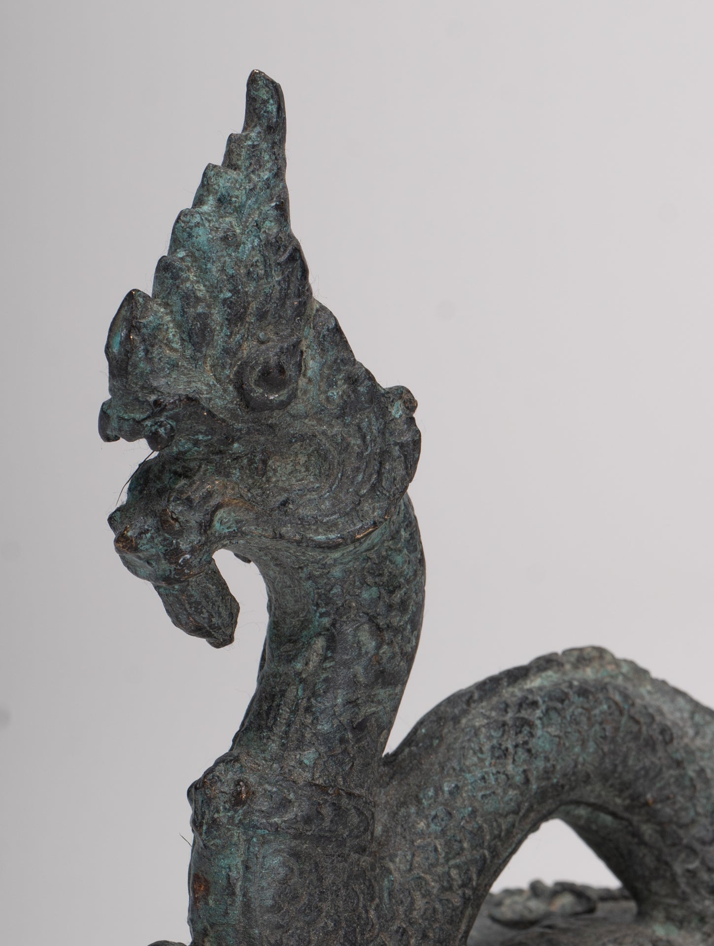 Antique Thai Style Bronze Protective Naga, Snake or Serpent Statue - 11.5cm/5"