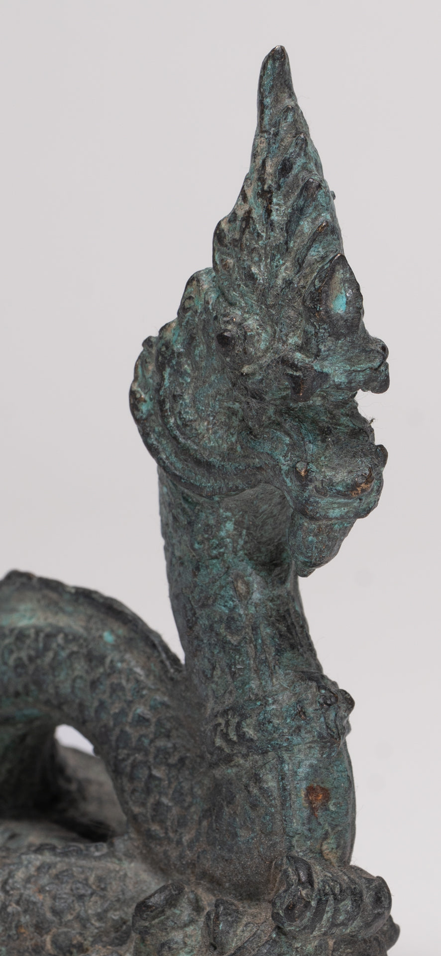Antique Thai Style Bronze Protective Naga, Snake or Serpent Statue - 11.5cm/5"