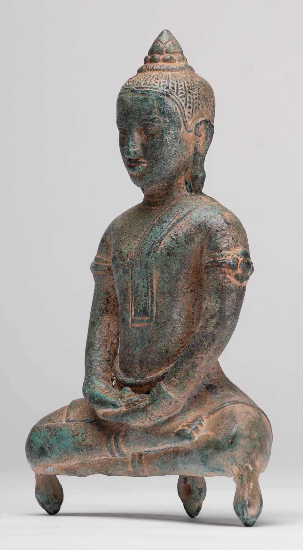 Buddha Statue - Antique Khmer Style Bronze Meditation Phnom Da Buddha Statue - 18cm/7"