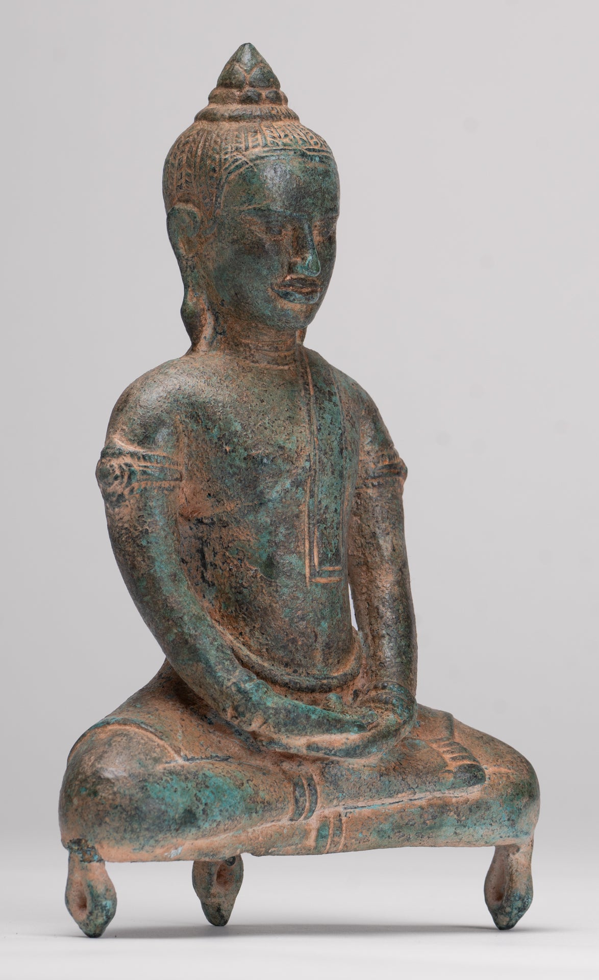 Buddha Statue - Antique Khmer Style Bronze Meditation Phnom Da Buddha Statue - 18cm/7"