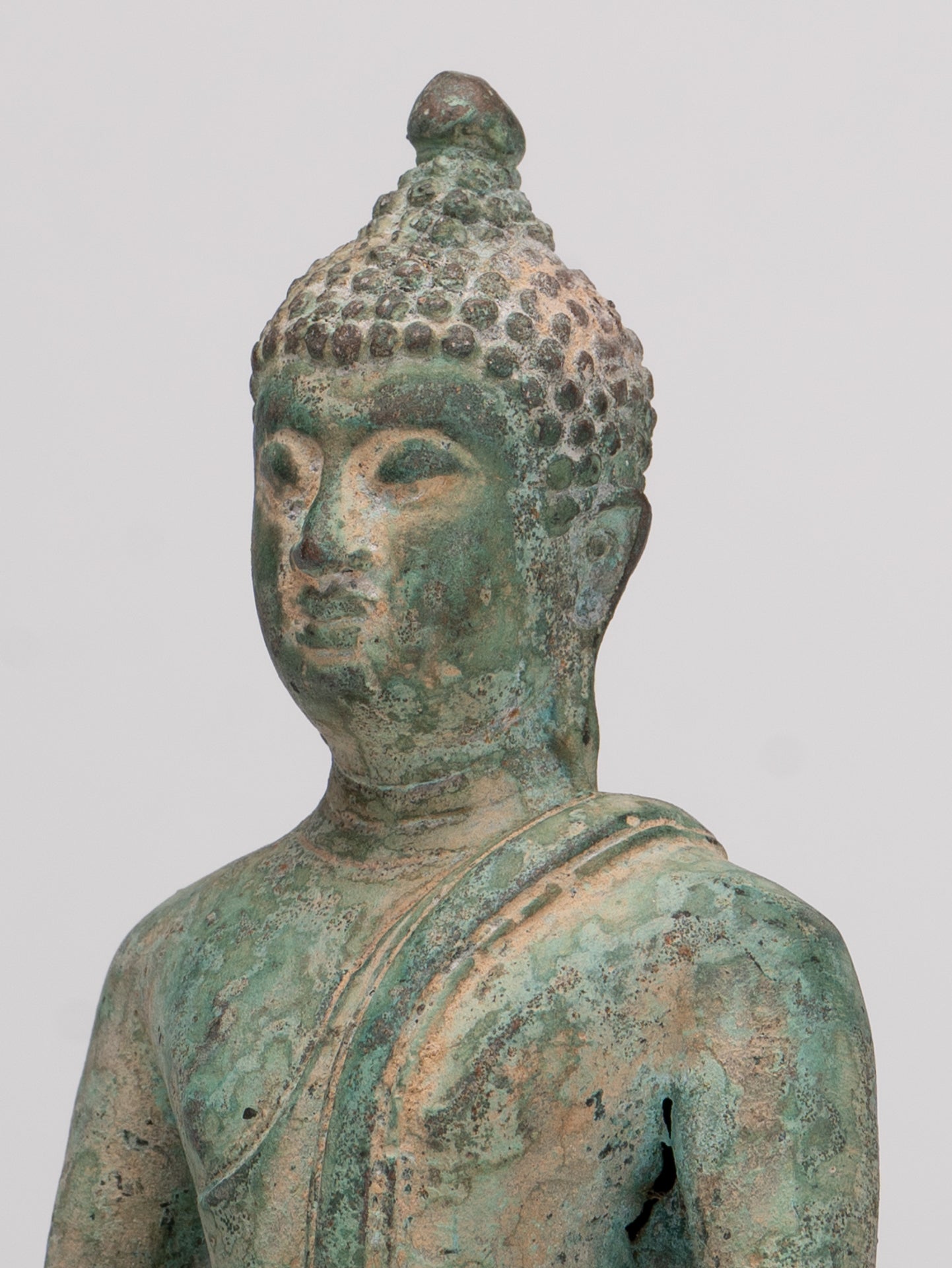 Buddha Statue - Antique Thai Style Bronze Chiang Saen Enlightenment Buddha Statue - 15.5cm/6"