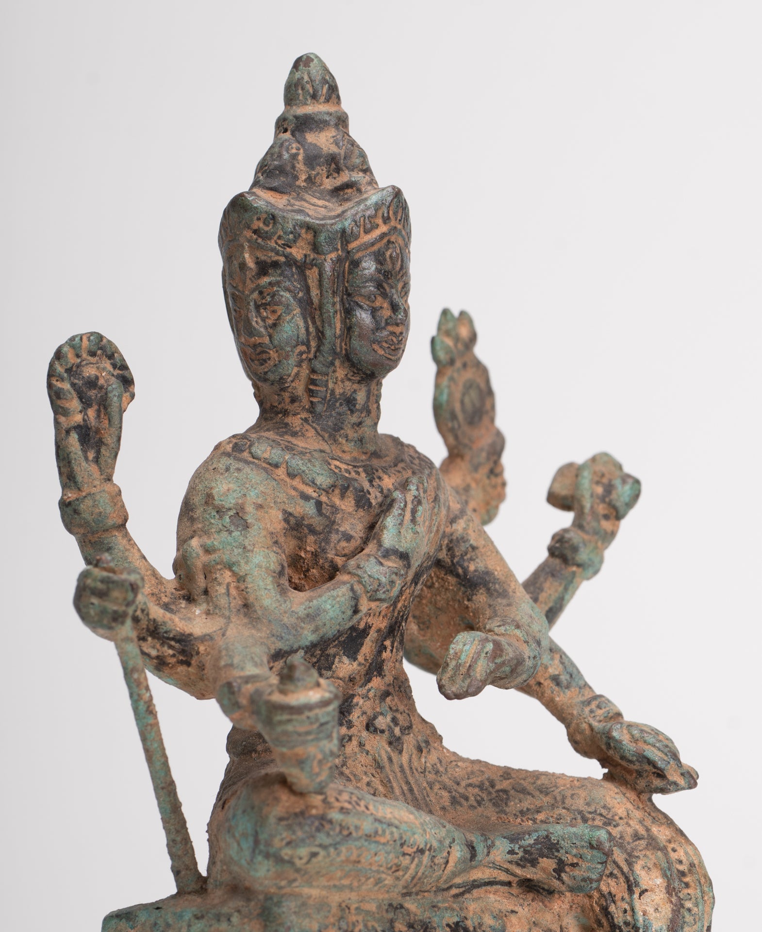Brahma Statue - Antique Khmer Style Bronze Brahma - Hindu God Creation - 15cm/6"