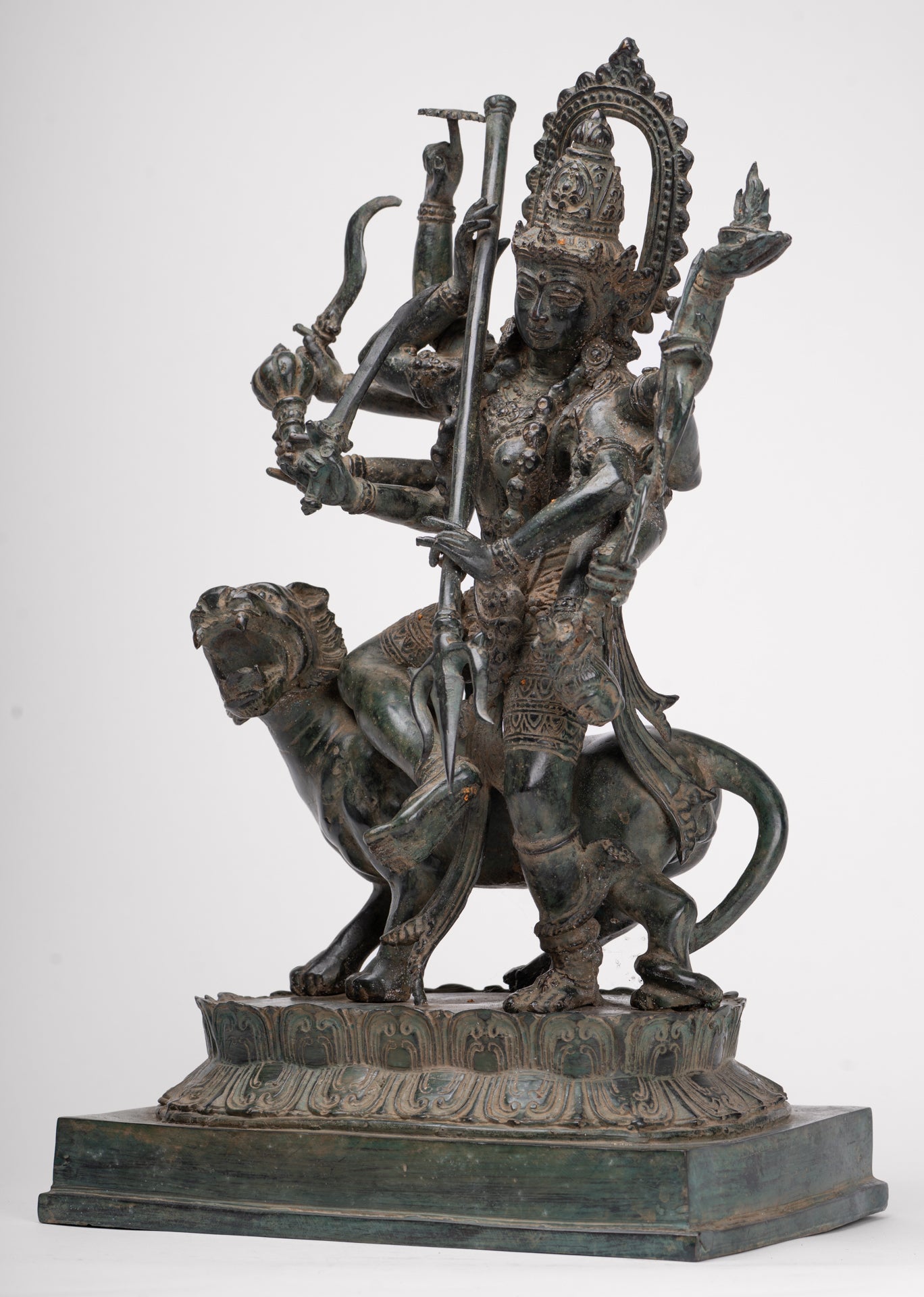 Antique Javanese Style Majapahit Simhavahini Durga Statue - 45cm/18"