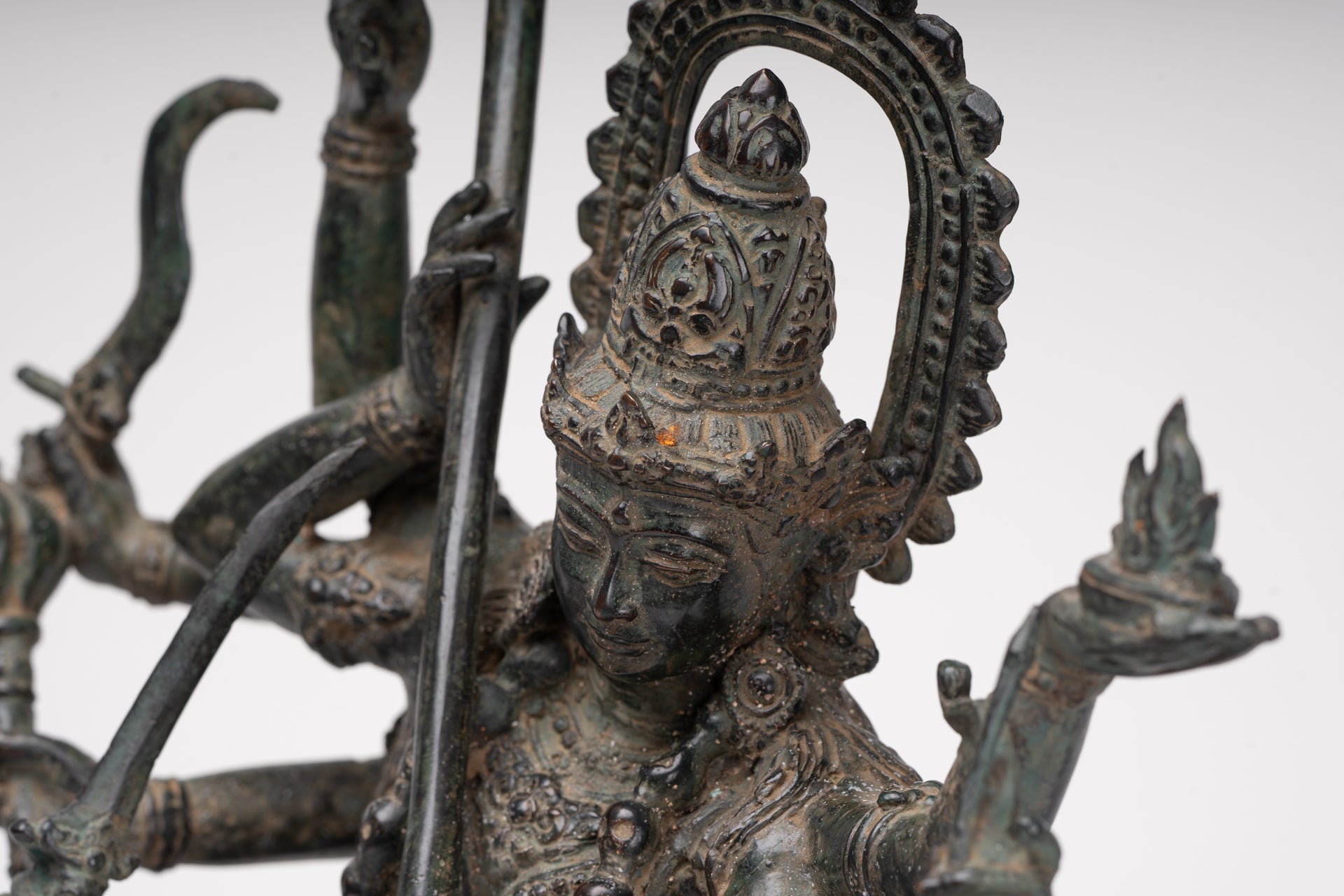 Antique Javanese Style Majapahit Simhavahini Durga Statue - 45cm/18"