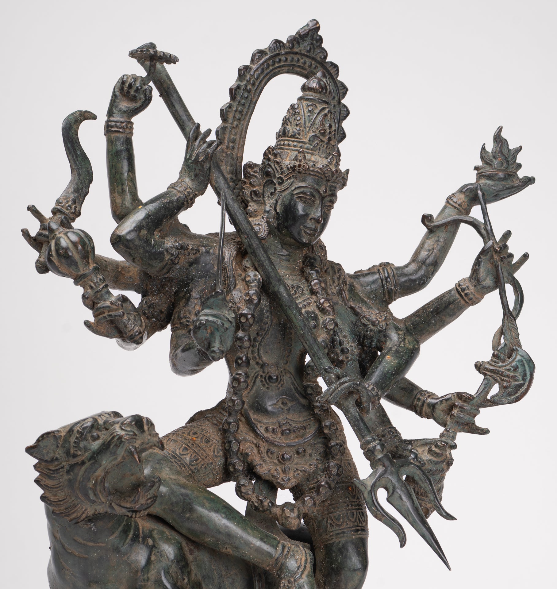 Antique Javanese Style Majapahit Simhavahini Durga Statue - 45cm/18"