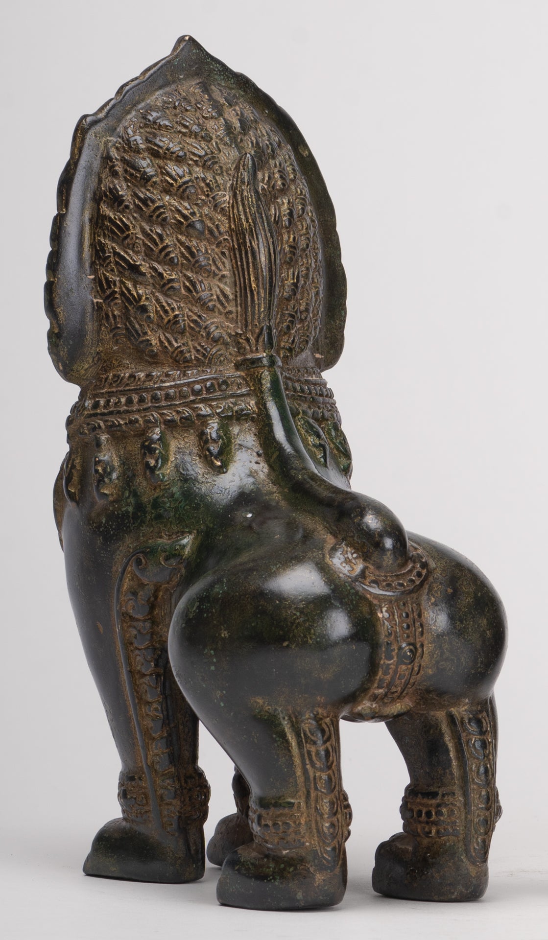 Temple Lions - Antique Khmer Style Bronze Standing Temple Guardian or Lions (Pair) - 21.5cm/9"