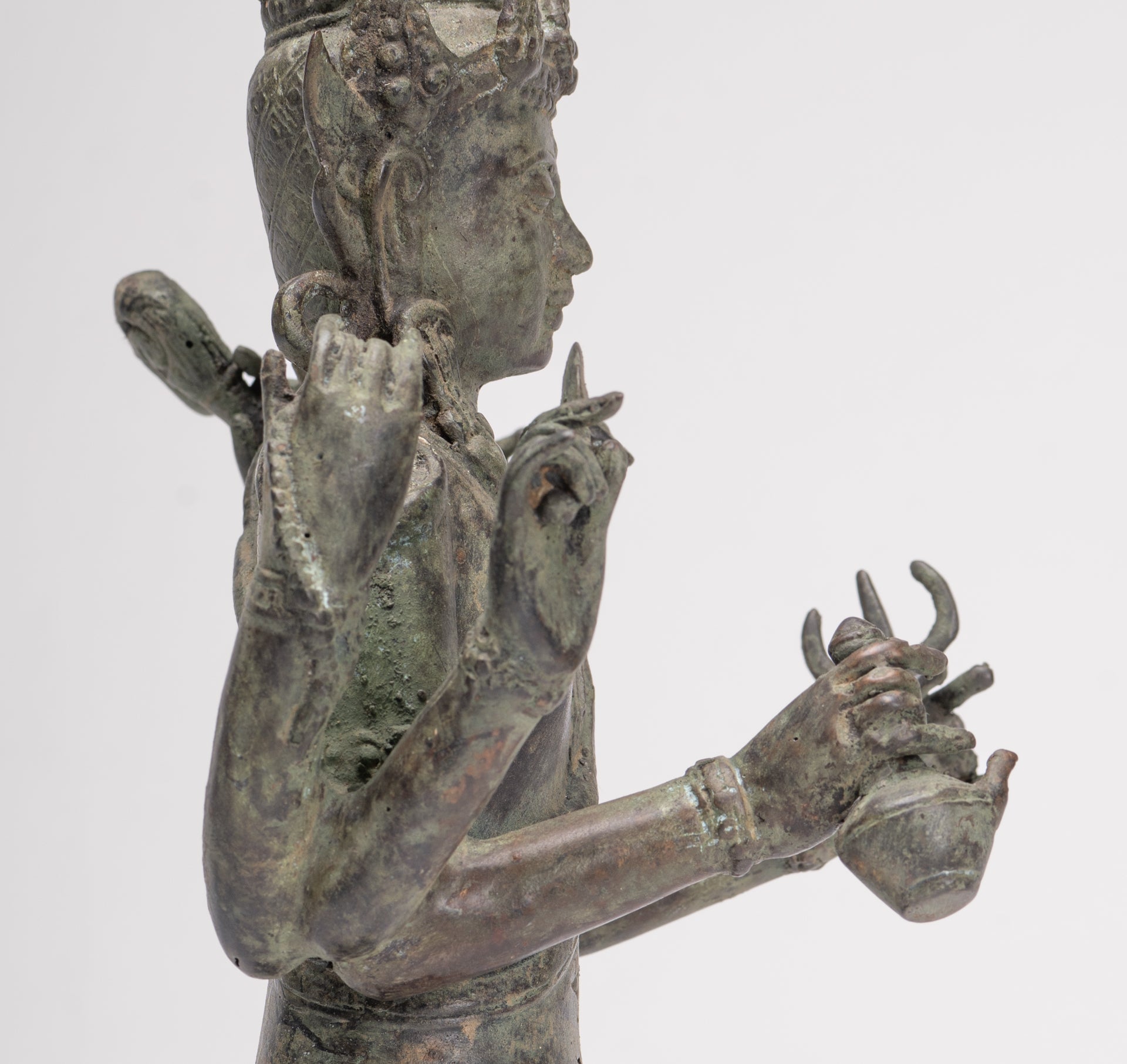 Shiva Statue - Antique Indonesian Style Bronze Javanese 6-Arm Shiva Statue - 34cm/14"