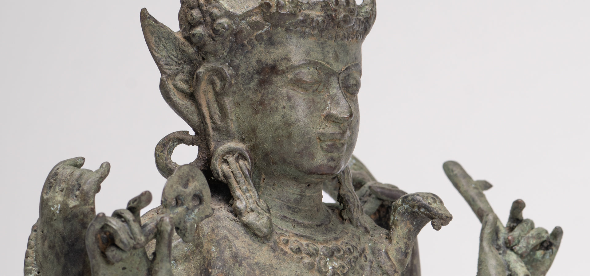 Shiva Statue - Antique Indonesian Style Bronze Javanese 6-Arm Shiva Statue - 34cm/14"