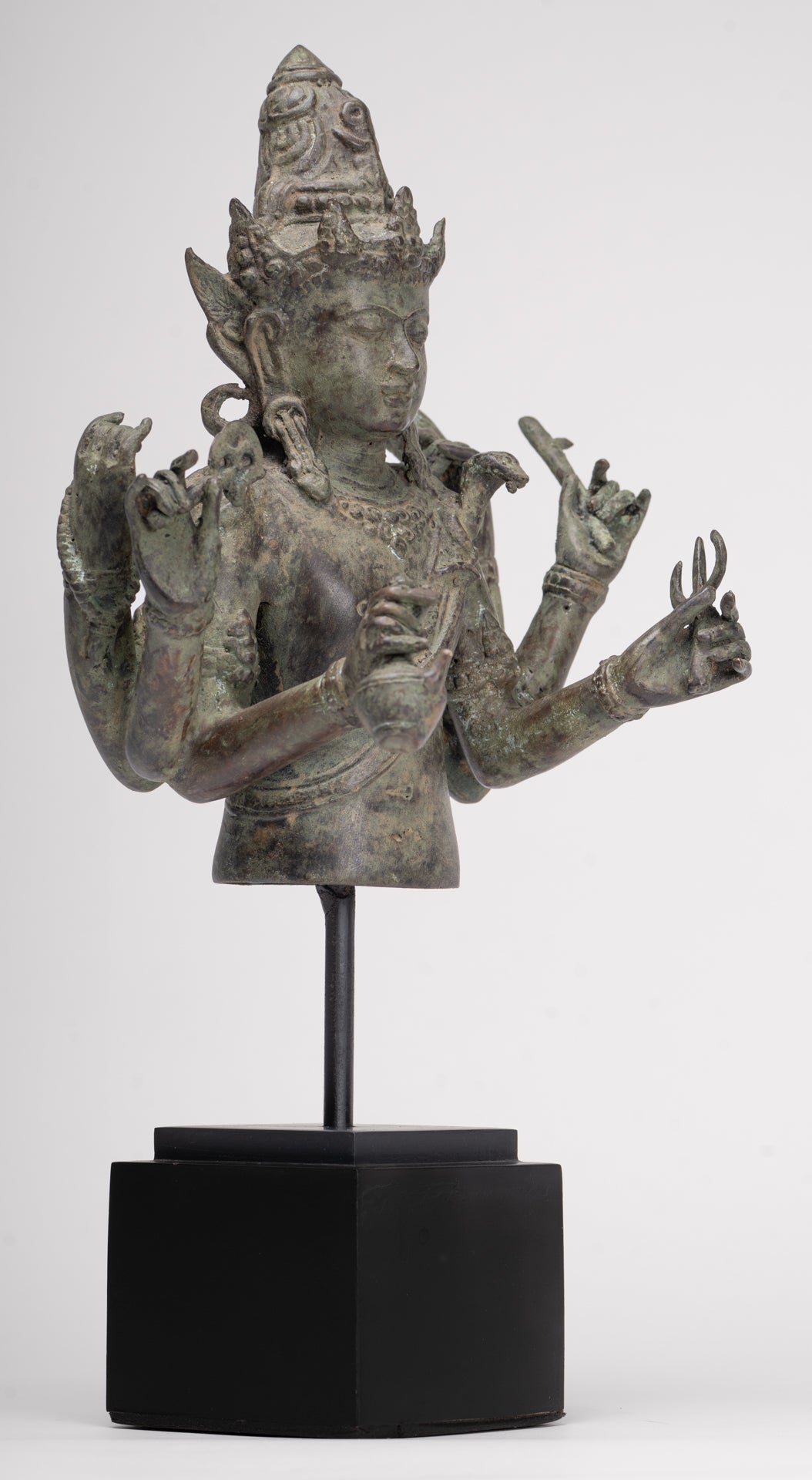 Shiva Statue - Antique Indonesian Style Bronze Javanese 6-Arm Shiva Statue - 34cm/14"