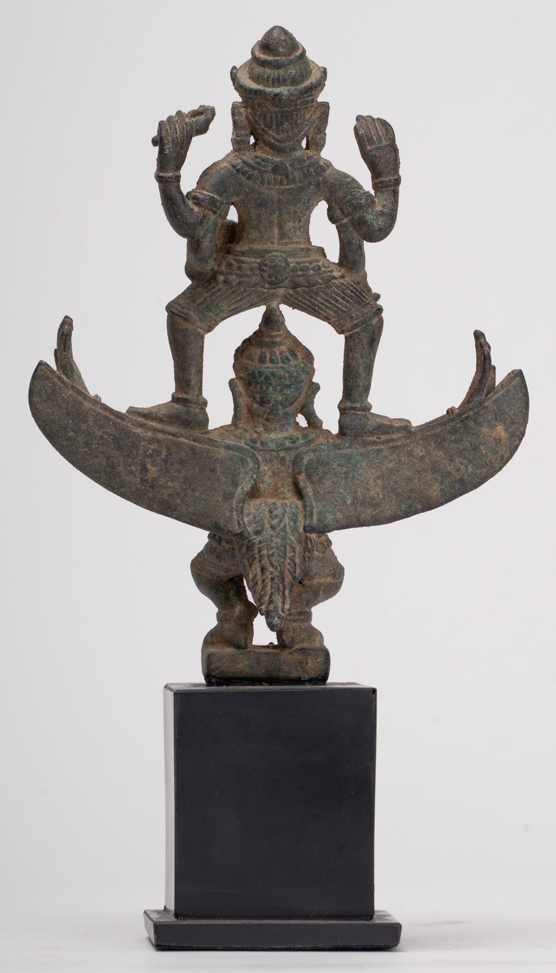 Masterpiece - Antique Khmer Style Bronze Khmer Angkor Wat Vishnu Statue Riding Garuda - 19.5cm/8"
