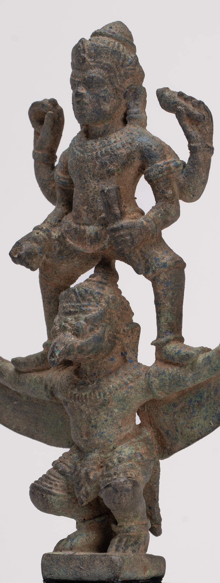 Masterpiece - Antique Khmer Style Bronze Khmer Angkor Wat Vishnu Statue Riding Garuda - 19.5cm/8"