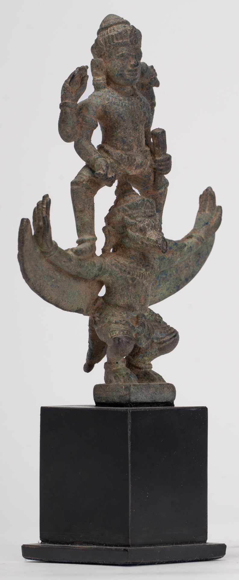 Masterpiece - Antique Khmer Style Bronze Khmer Angkor Wat Vishnu Statue Riding Garuda - 19.5cm/8"