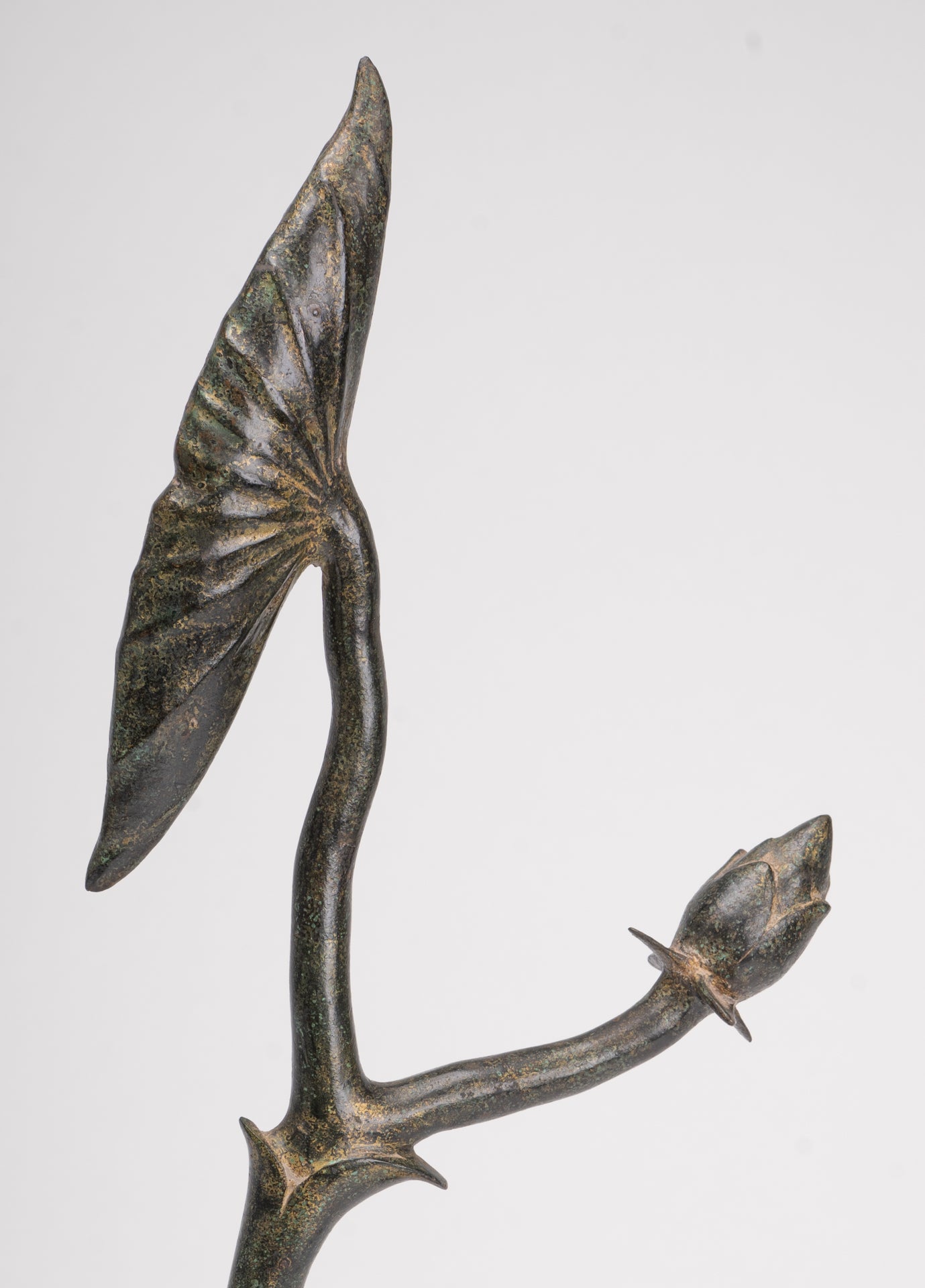 Mounted Antique Khmer Style Bronze Lotus Bud - 53cm/21"