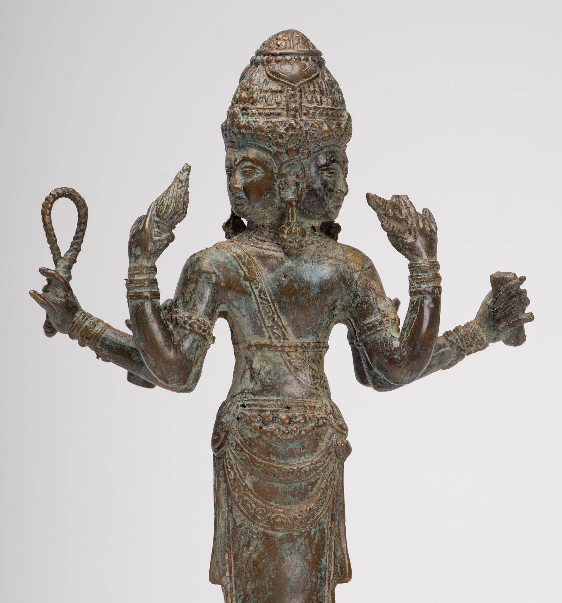 Trimurti Statue - Antique Indonesian Style Trimurti Shiva Brahma Vishnu Statue - 32.5cm/13"